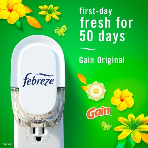 Febreze Plug-In Air Freshener Starter Kit - Gain Original Scent | Long-Lasting Odor Control with Warmer & 4 Refills