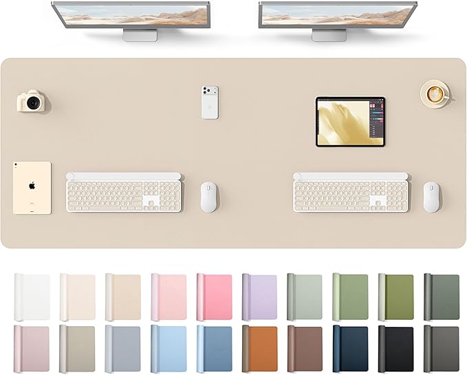 YSAGi Leather Desk Protector, Office Mat, Large Mouse Mat, Non-Slip PU Leather Blotter, Laptop Desk Mat, Waterproof Writing Pad for Office and Home(Eeggshell, 63" x 24")