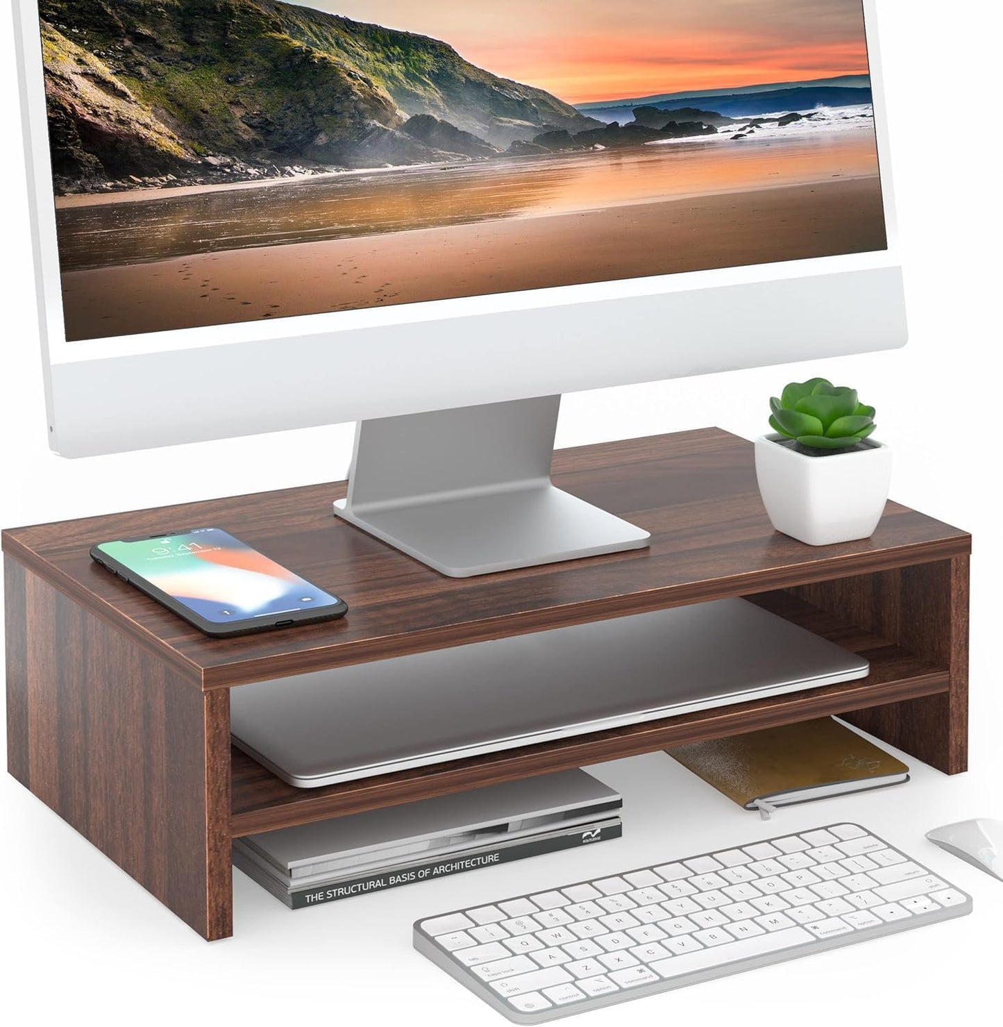 2 FITUEYES Monitor Stand - Tier Computer Monitor Riser Shelf, Wood Desktop Stand for Laptop Computer Screen, Desk