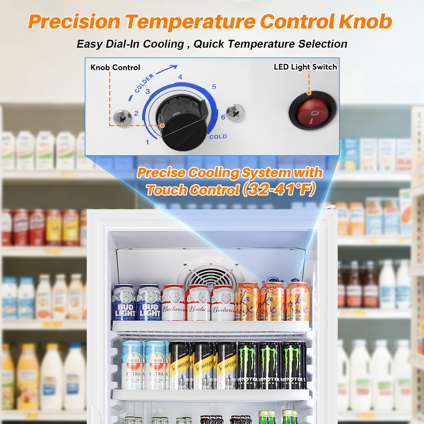 Velivi Commercial Beverage Refrigerator, 24.5" Glass Door Display Fridge, 15 Cu.Ft Beverage Cooler with 5 Adjustable Shelves, Auto Rebound Door, Low Noise, for Shops, Restaurants & Bars WHITE