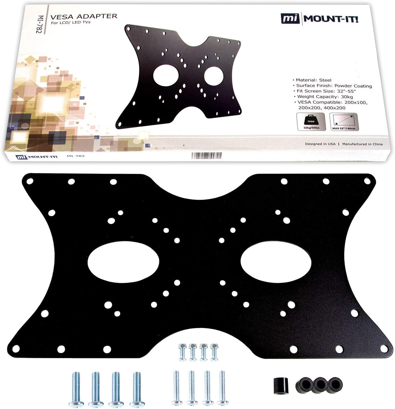 Mount-It! 50x50 75x75 100x100 200x100 200x200 400x200mm, 32"55" Steel VESA Adapter Plate Bracket, Conversion Kit for TV