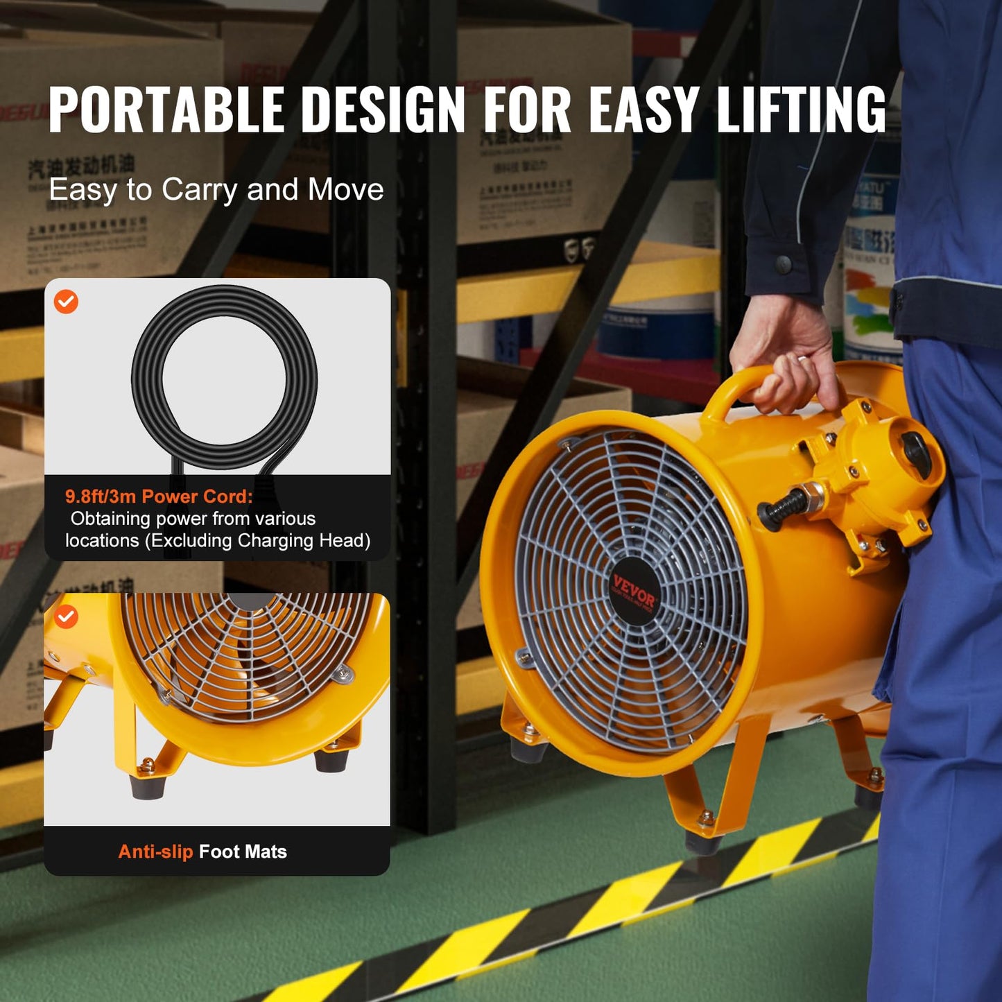 VEVOR Explosion Proof Fan 10 Inch, 350W 1942CFM, Industrial Portable Ventilator Blower/Exhaust with 9.8ft Light Cord -No Plug