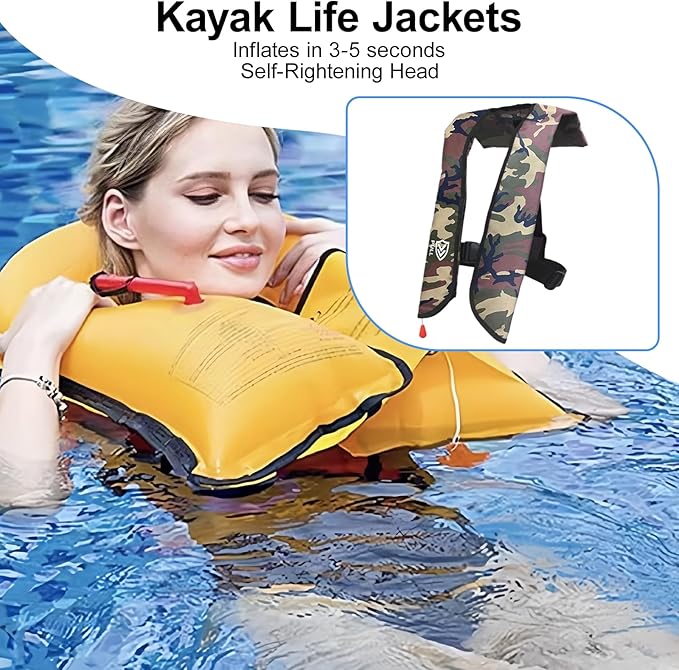 Automatic/Manual Inflatable Life Jacket| Inflatable PFD Kayak Vest Adult| Life Vest for Adults| Outdoor Water Sports| Supports up to 330 lbs|33g of Carbon Dioxide Cylinder