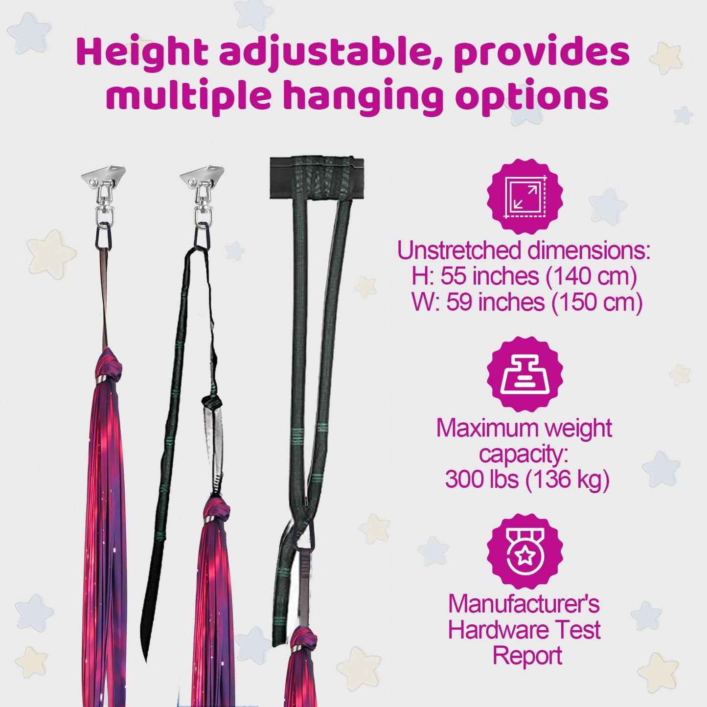 HiCamer Double Layer Sensory Swing for Kids & Adults Holds up to 300lbs Indoor and Outdoor Therapy Cuddle Swing with 360° Swivel Hanger Kit Adjustable with Aspergers Autism ADHD (Galaxy Purple)