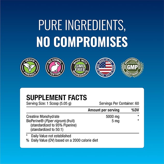 Approved Science Creatine Monohydrate Powder with BioPerine - Workout Support - 120 Servings - 5g Per Serving - Unflavored - Pack of 2 - Non-GMO, Vegan