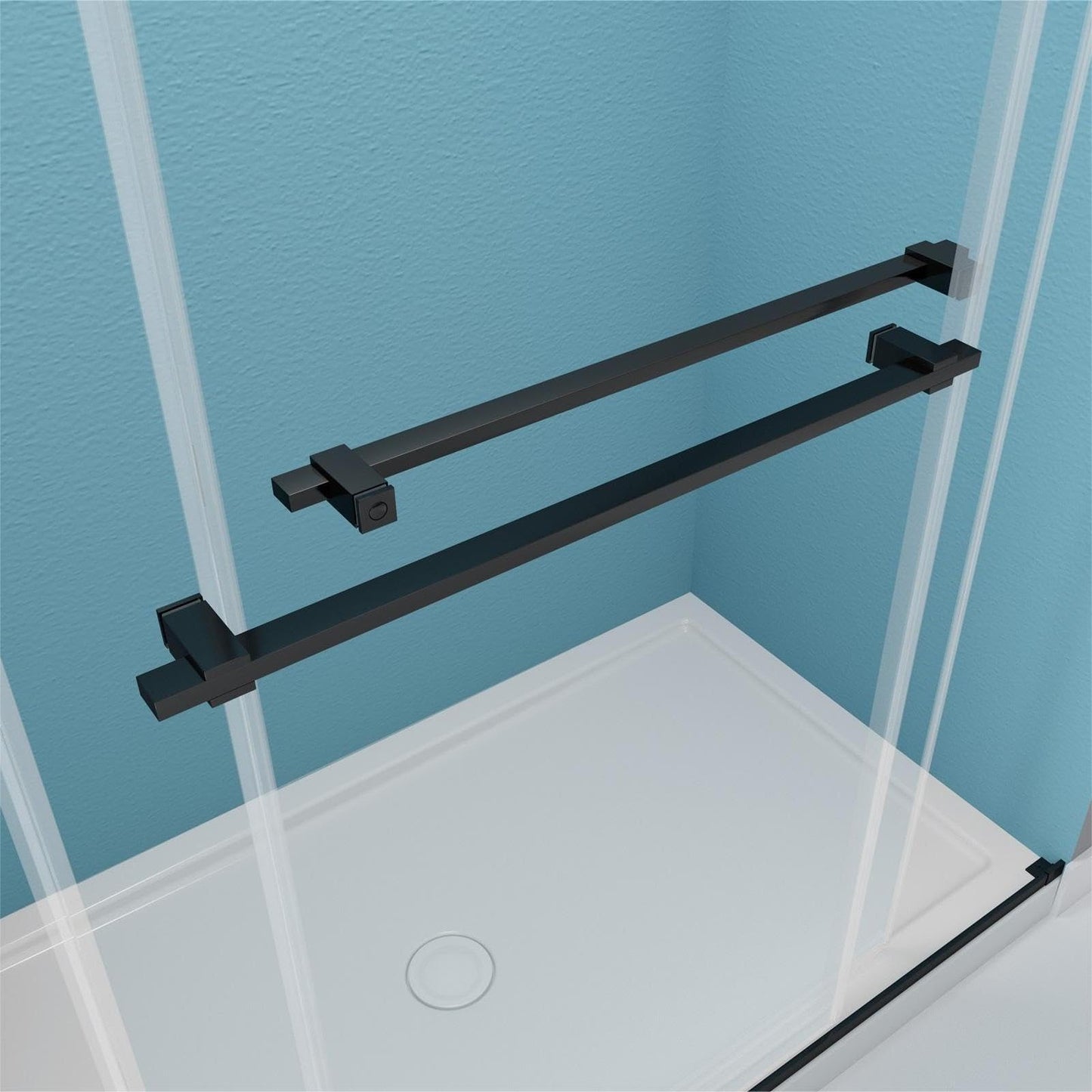 GDGZQD 44" -48 "W x 75" H Frameless Shower Door, Double Sliding Shower Door，Bathroom Sliding Shower Door, SGCC Certified Tempered Glass Door with Explosion (RB-DS4875-02 Black)