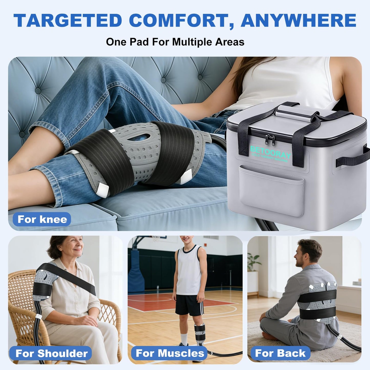 Ice Machine for Knee After Surgery, Portable Cold Therapy Machine, Knee Replacement Recovery System with Programmable Timer, 3 Speeds & 18 Hours Cooling, Pain Relief for Injuries Recovery