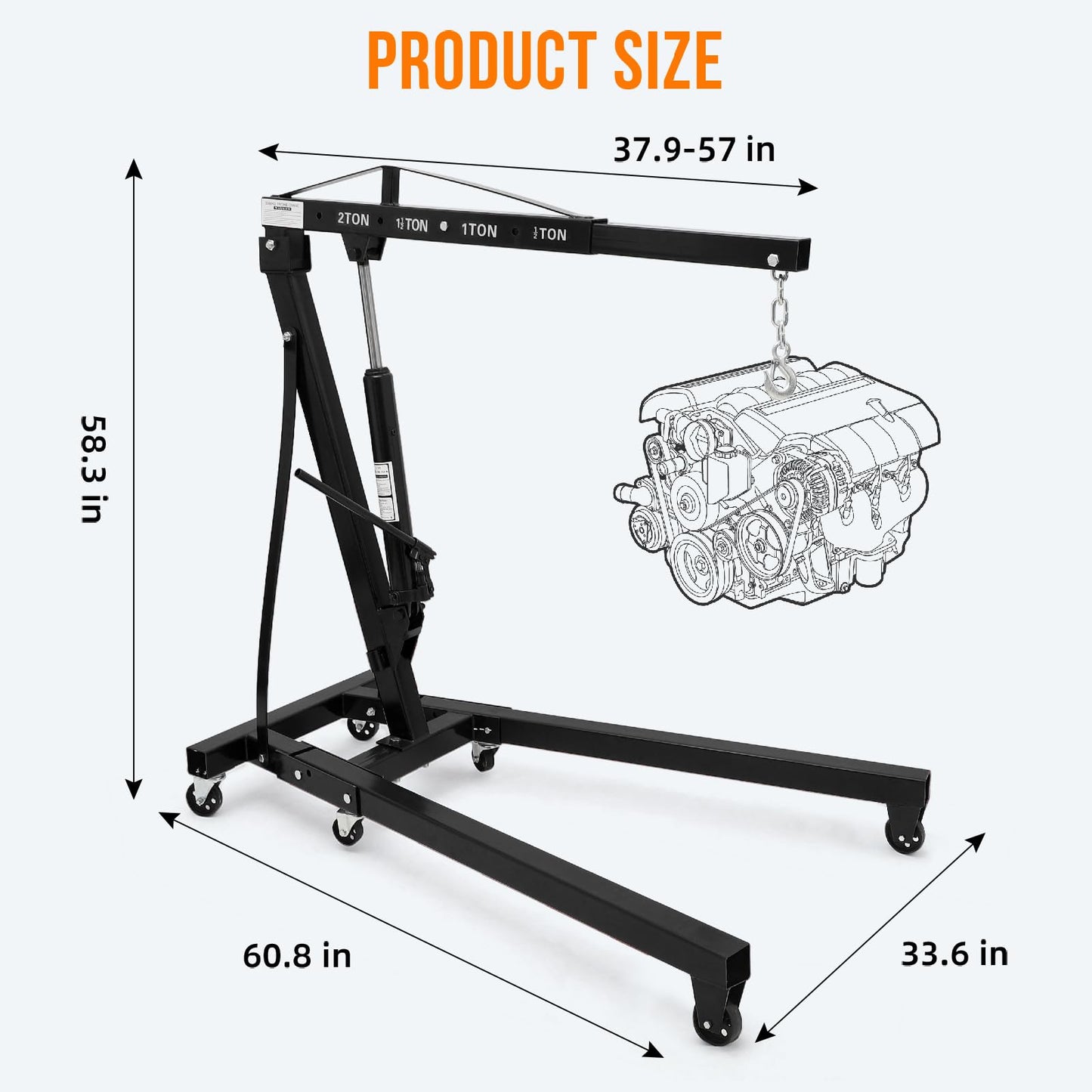 Garvee 2 Ton Engine Hoist, Hydraulic Cherry Picker Engine Crane, Heavy Duty Folding Shop Crane with 6 Casters, Engine Lift for Garage, Workshop, Black