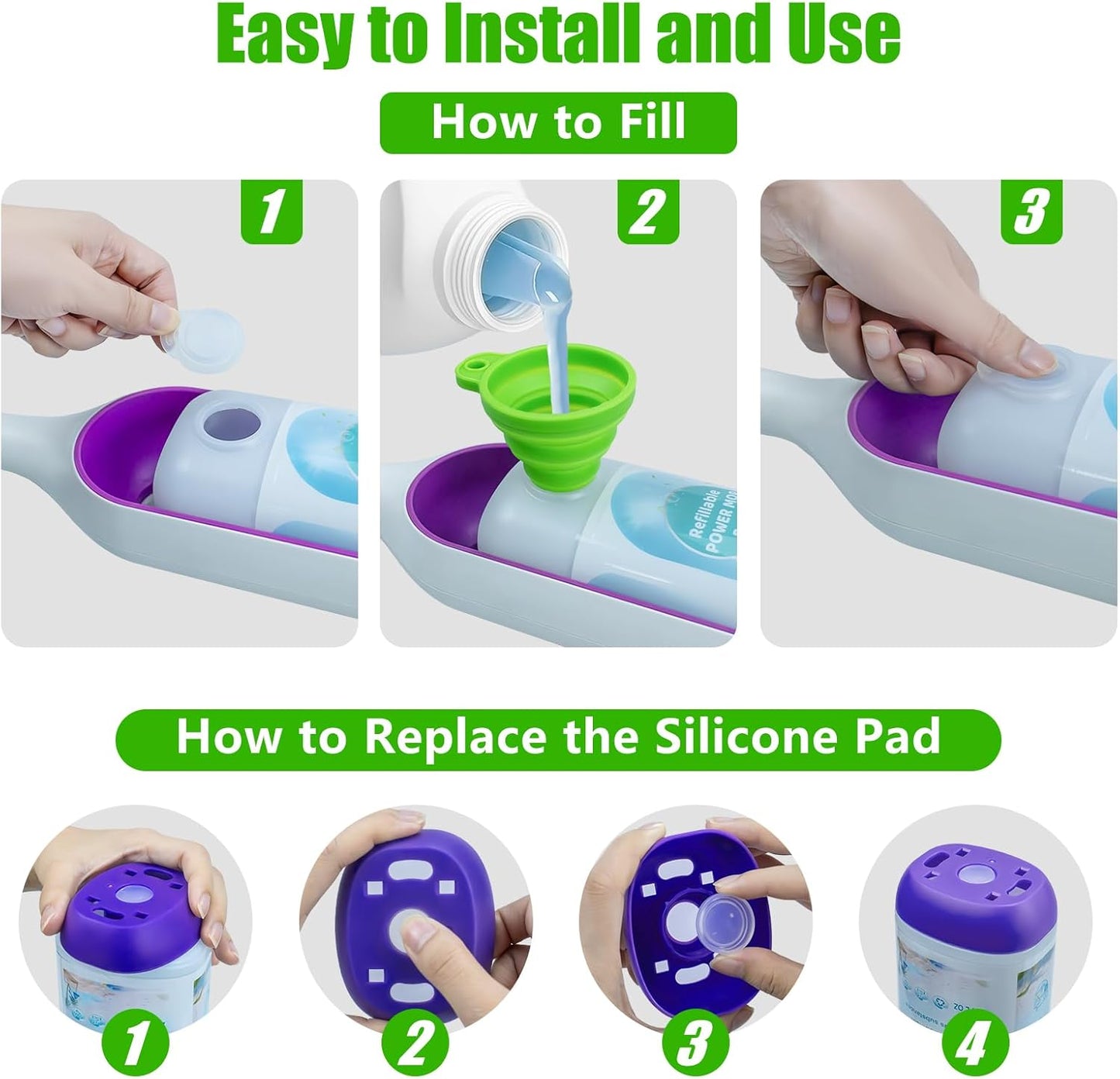 Power Mop Refillable Bottle - 26 FL OZ Leak-Proof HDPE Solution Container with 5 Silicone Gaskets & Funnel