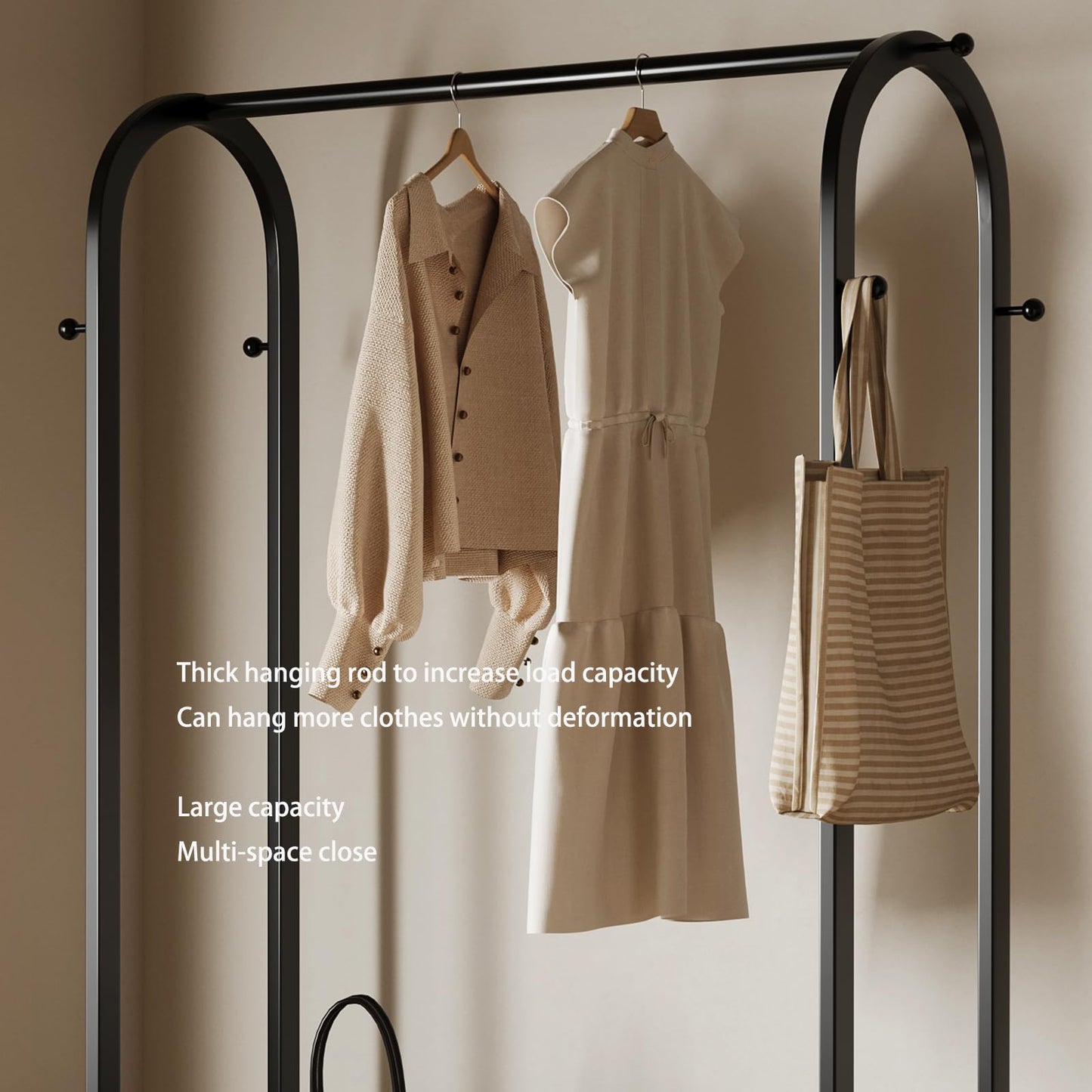 ZHBHYZ Sturdy metal clothes rack,Black freestanding clothing rack with bottom shelves and 6 side hooks,garment rack for hanging clothes,Modern wardrobe rack for Bedroom or cloakrooms