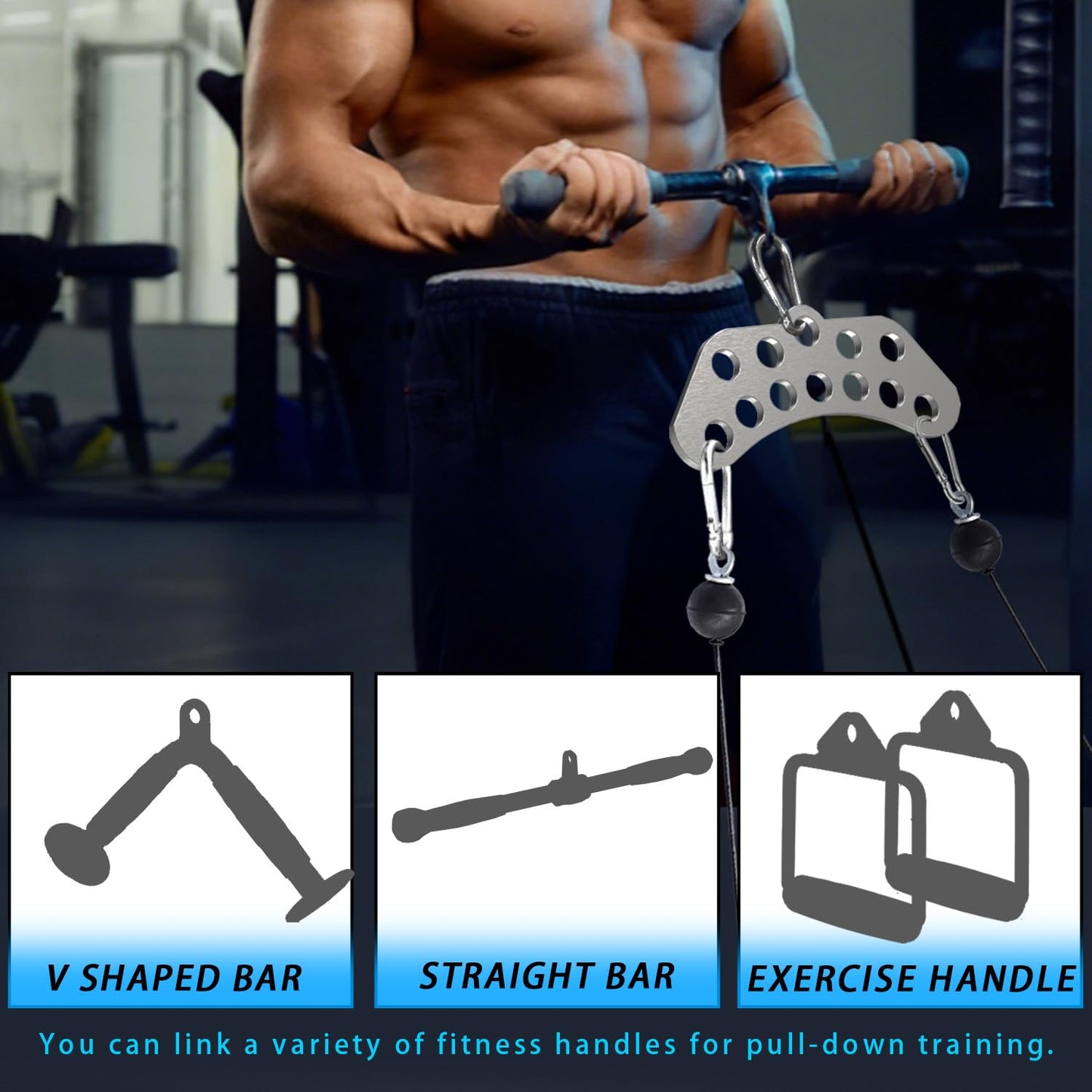 Lights Mountain Double to Single Adaptor Plate for Cable Pulley Machines, Durable Solid Stainless Steel with 3 Carabiners, Suitable for Dual Cable Machines LAT Pulldown, Shoulder & Biceps Exercises