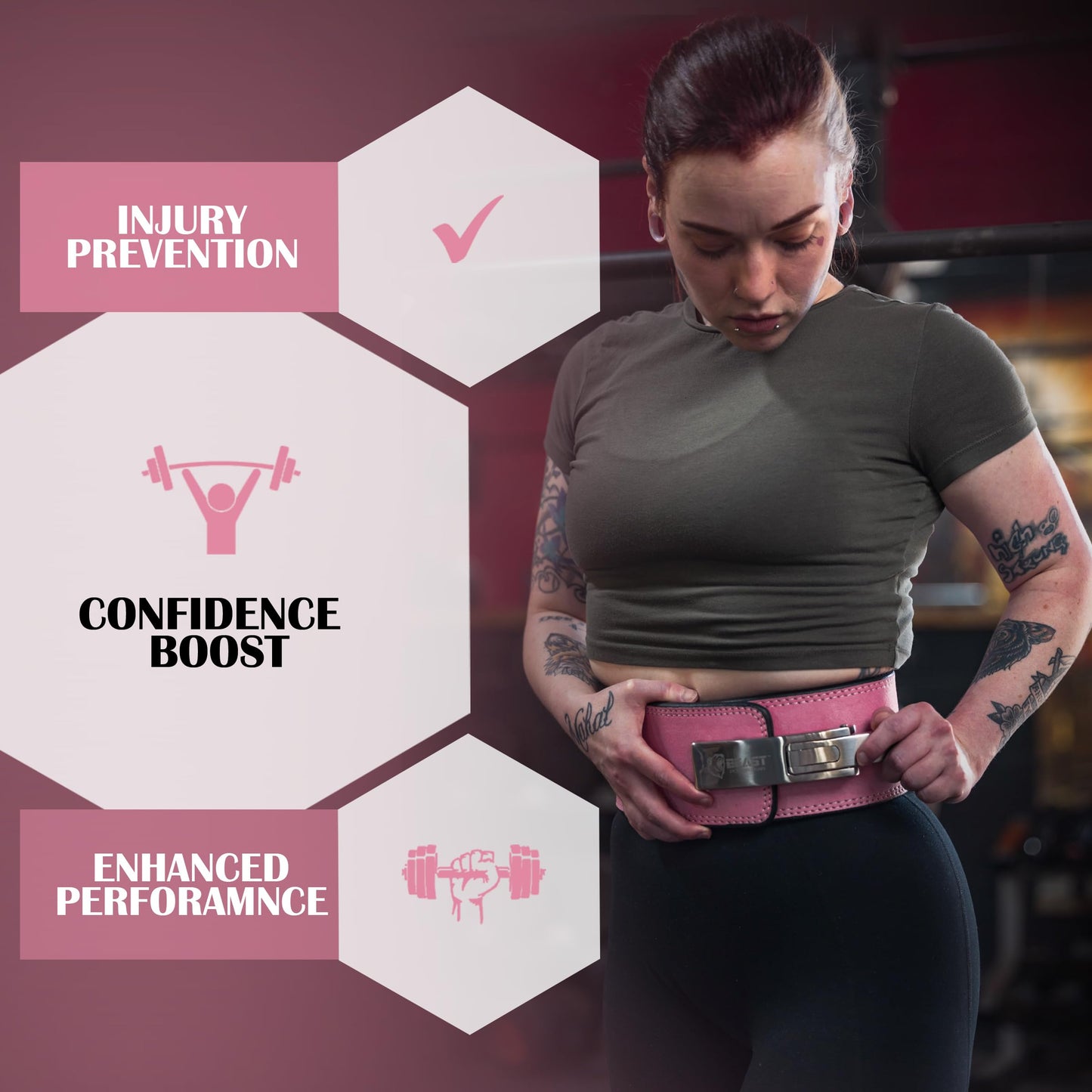 Beast Power Gear Weight Lifting Belt Lever Buckle 10MM 13MM Thick & 4 Inches Free Strap Weightlifting, Powerlifting, Deadlifts, Squats Men Women