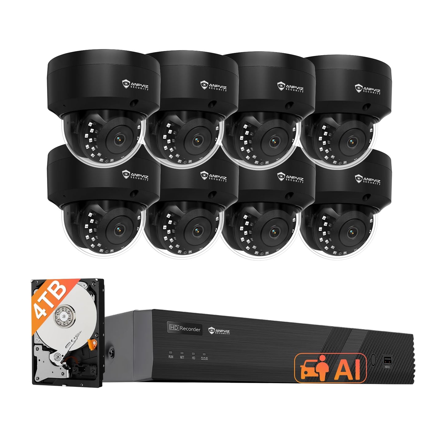 Anpviz 4K Black Dome PoE Security Camera System for Commercial Home Store Office, 8X 8MP Wired Dome IP Cameras, 12MP 4K PoE NVR with 4TB HDD, AI Human & Vehicle Detection, IR Night Vision (U Series)