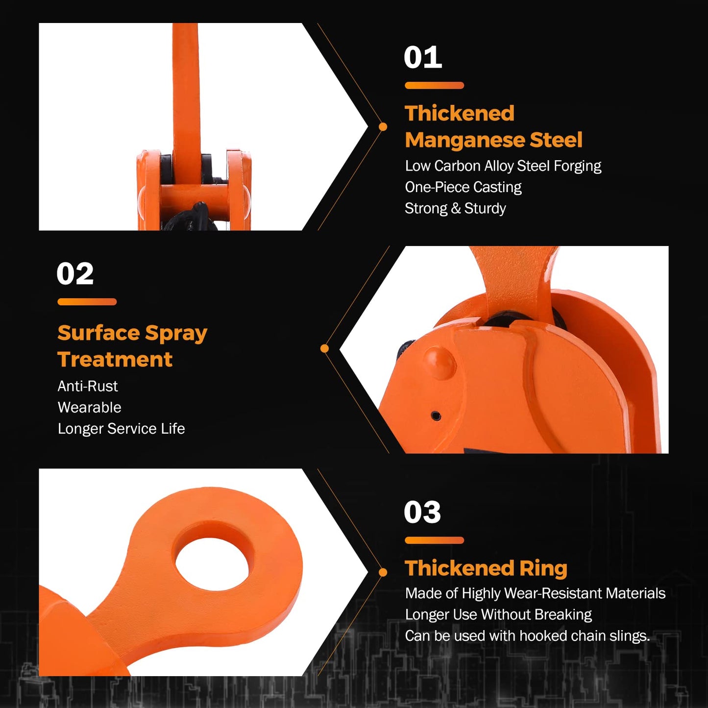 BEAMNOVA 2 Ton 4400 lbs Vertical Plate Lifting Clamp Sheet Metal Lifting Clamp Metal Steel Plate Lifting Clamps Lifters Heavy Duty Orange