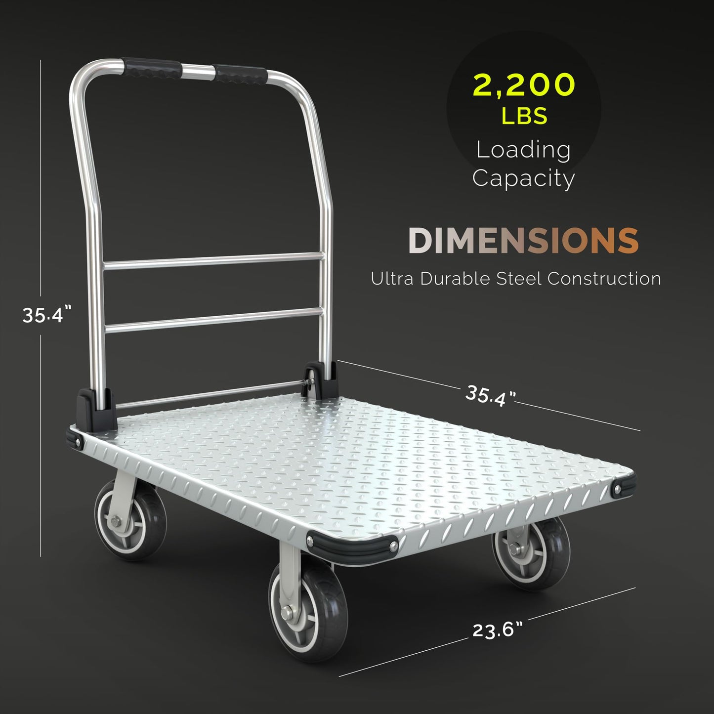 2200 lbs. Capacity Foldable Push Cart Dolly | Moving Platform Hand Truck | Heavy Duty Space Saving Collapsible | Swivel Flat Bed Wagon - Furniture Luggage Lifting