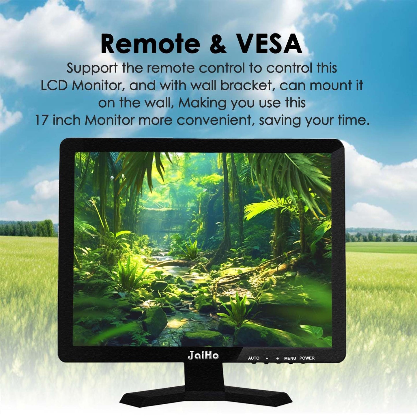 JaiHo 17-Inch 4:3 Security Monitor, 1280x1024 No Image Stretching CCTV Screen with Metal Housing, BNC HDMI VGA AV USB Input, Industrial Display with Built-in Speakers Remote Control & VESA Mount