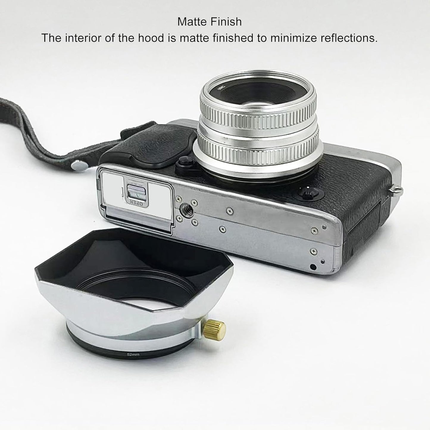 40.5mm Lens Hood for Mirrorless Camera Silver Retro Square Lens Shade Compatible with DSLR and Mirrorless Lenses
