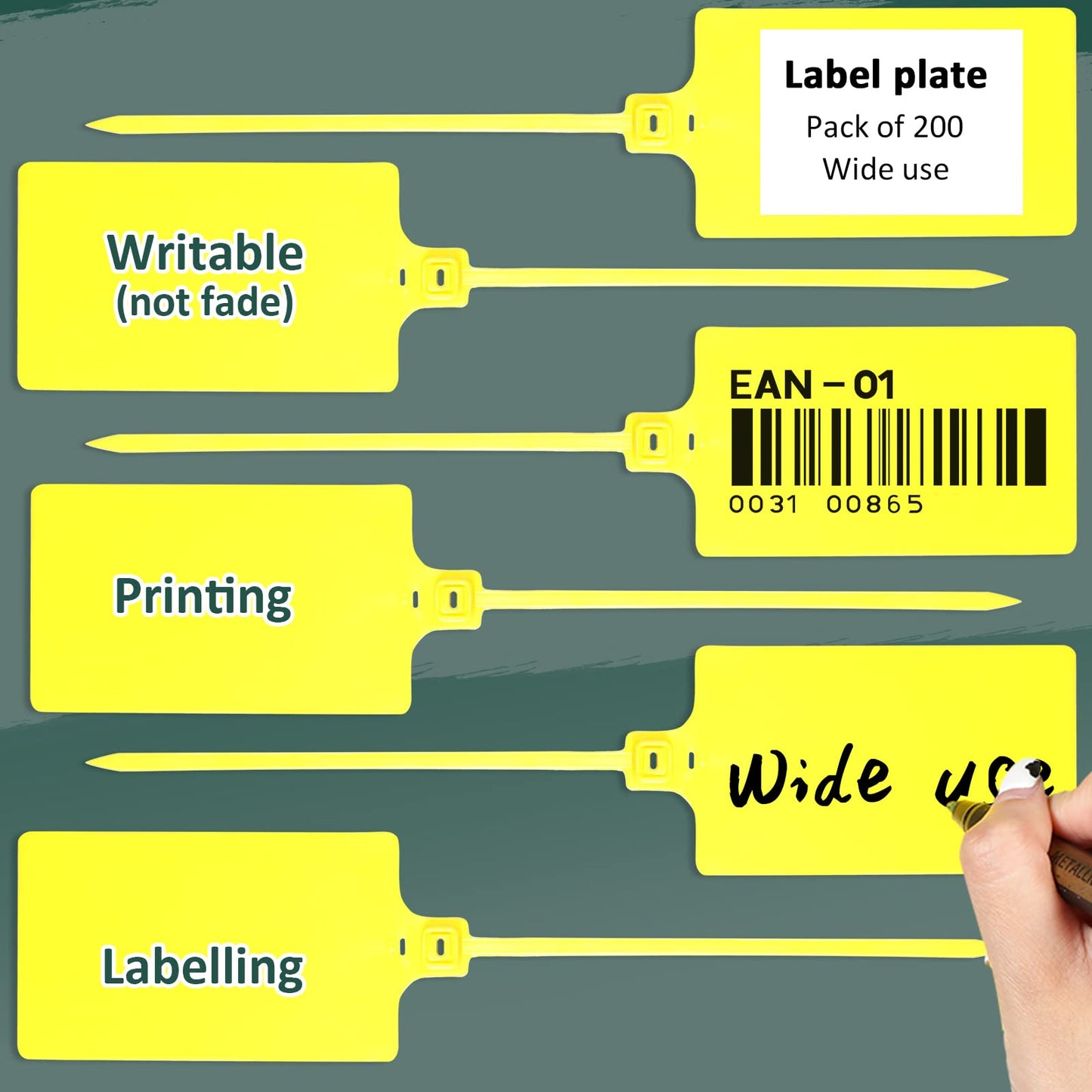 Youyole 200 Pieces Plastic Tags Waterproof Plastic Seal Shipping Tags Logistics Use Big Sign Tie Large Label Tie 250 mm Total Length (Yellow, 2.28 x 3.94 Inches)