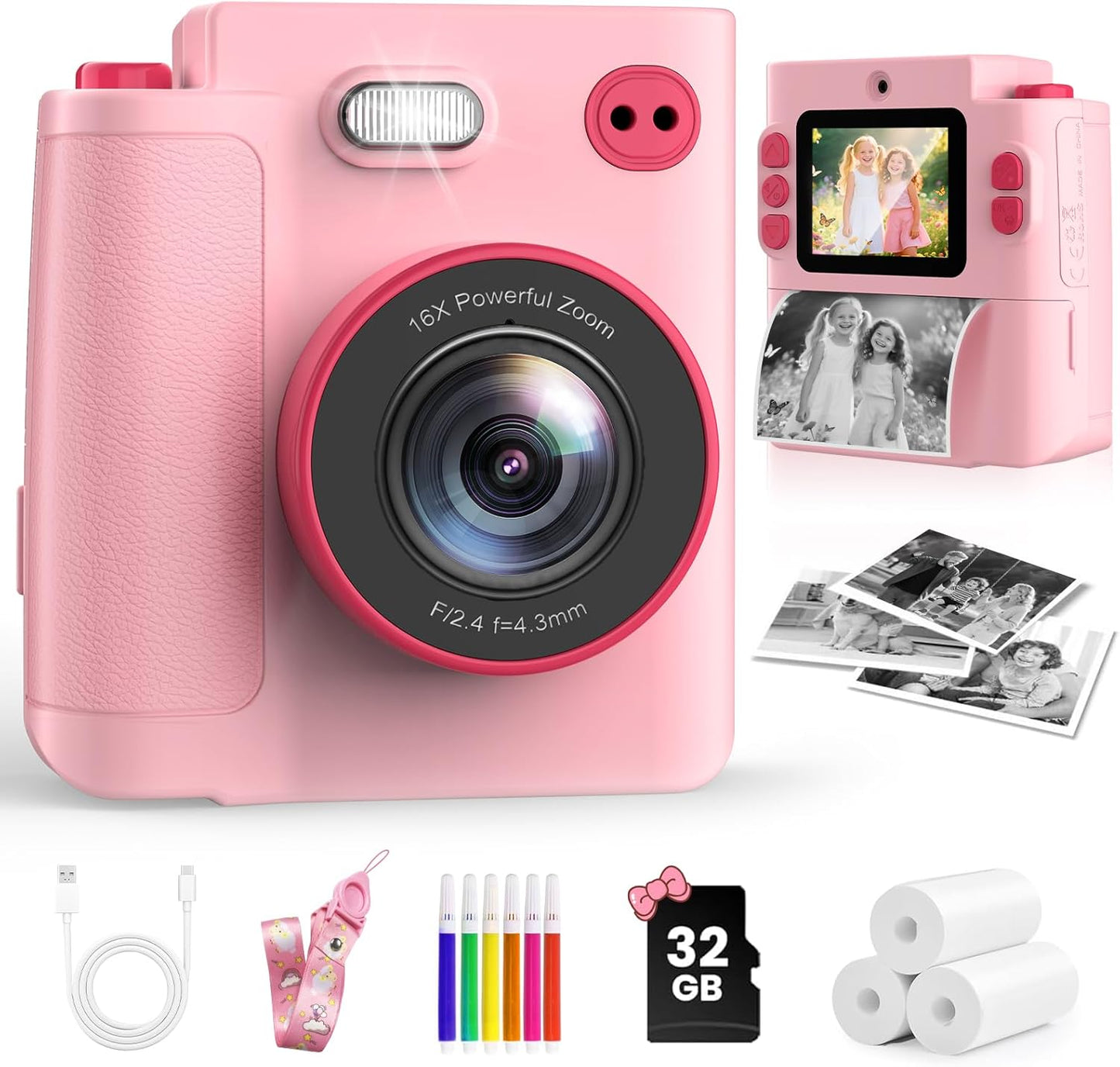 MYSTILUCK 3 4 5 6 7 8 9 10 1080P 32GB Kids Camera Toys for Year Old Girls Boys, Christmas Birthday Gift with HD Digital
