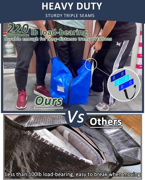 Extra Large Moving Bags - Heavy Duty Storage Tote with Strong Handles & Smooth Zipper | 4 Pack for Clothes & Dorm Essentials