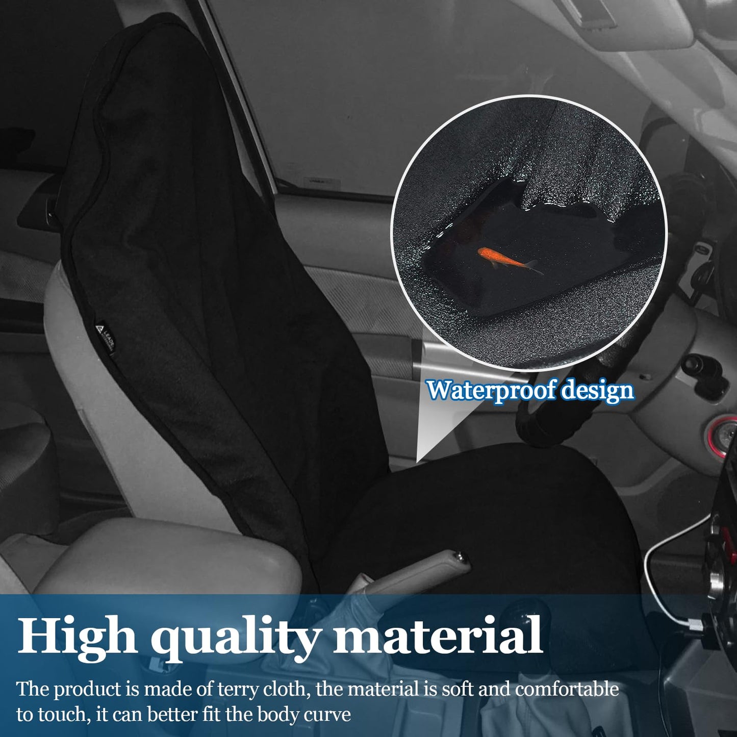 wuyaoyao Car Towel Seat Cover, Waterproof Terry Cloth Sweat Towel Seat Cover for Gym, Running, Swimming, Beach and Hiking, Washable & Non-Slip Seat Towel Protector for Car Truck Van SUV (Black)