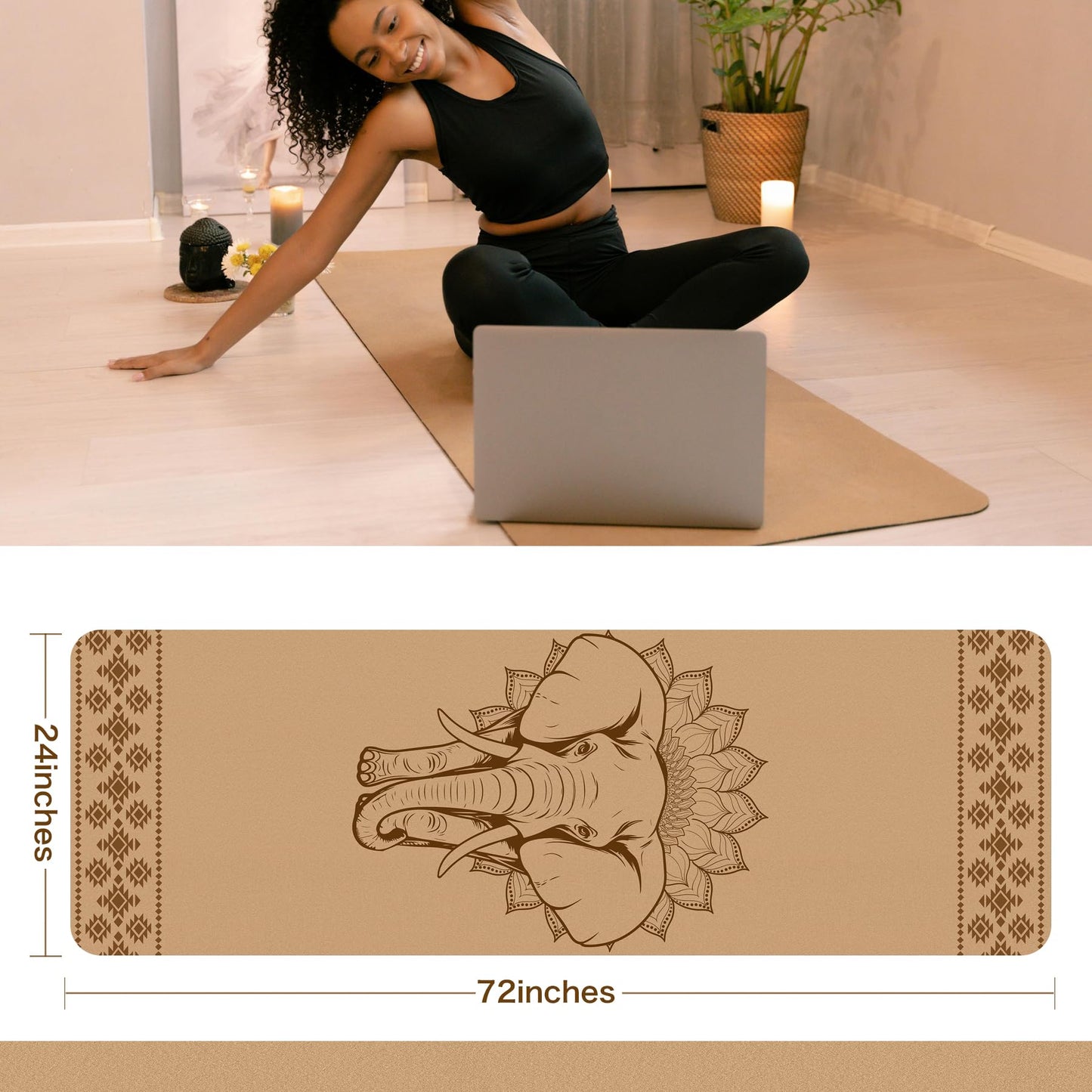 IKULE Premium Cork Yoga Mat Non Slip Thick Cork Exercise & Fitness Mat for Yoga, Pilates, & Home Workouts(72" x 24" x 5mm Thick)