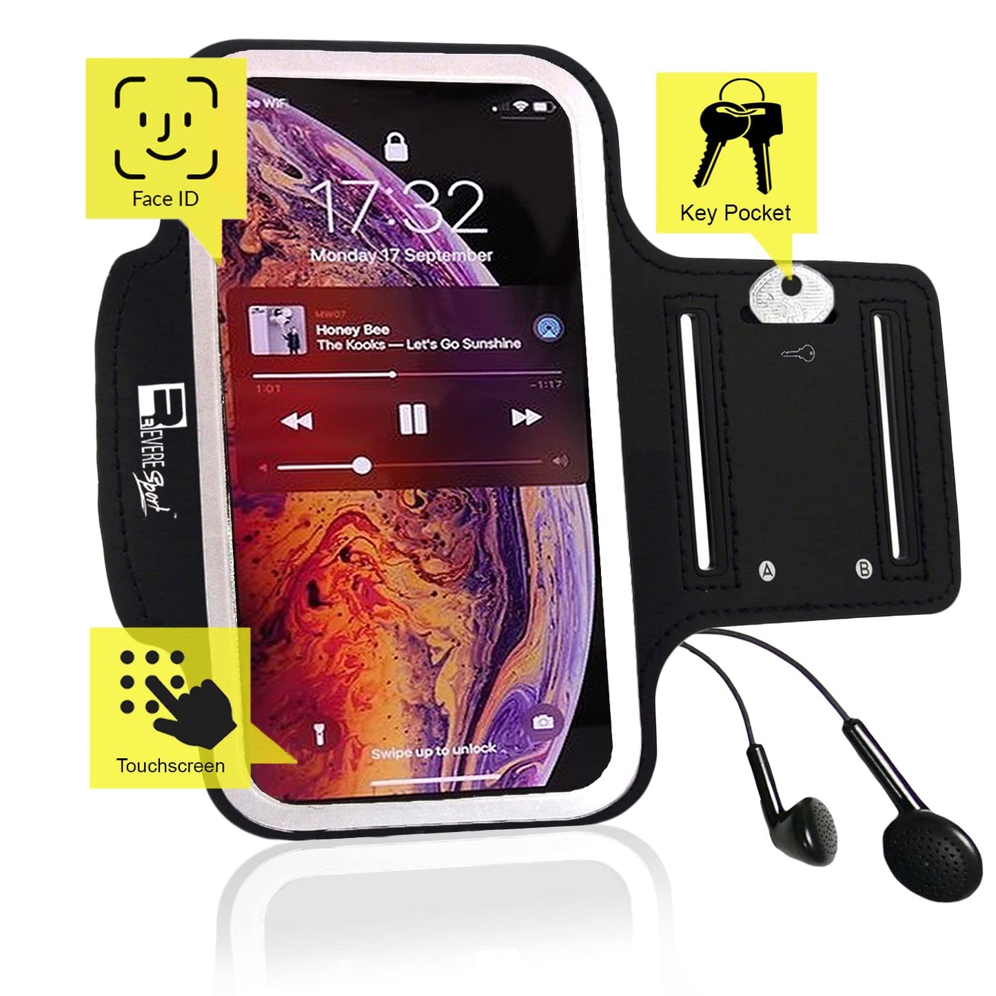 RevereSport Armband for iPhone Pro Max 17/16/15/14/13/12/Plus/AIR. Running Phone Arm Holder for Sports, Gym Workouts and Exercise