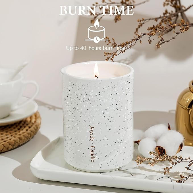 14OZ Lavender Scented Candle - Aromatherapy Candles with Lid - Soy Candles for Home Scented - Ceramic Jar Candles Decorated with Gold Dust for Bedroom Kitchen Home Decor, Housewarming Party