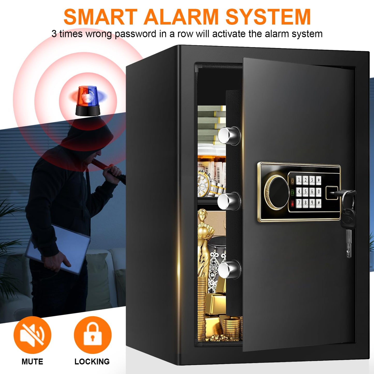 3.4 Cuft Large Fireproof Safe Box for Home, Digital Security Safe Fireproof and Waterproof with Programmable Keypad and Key Lock, Home Fire Safe for Document Money Valuables