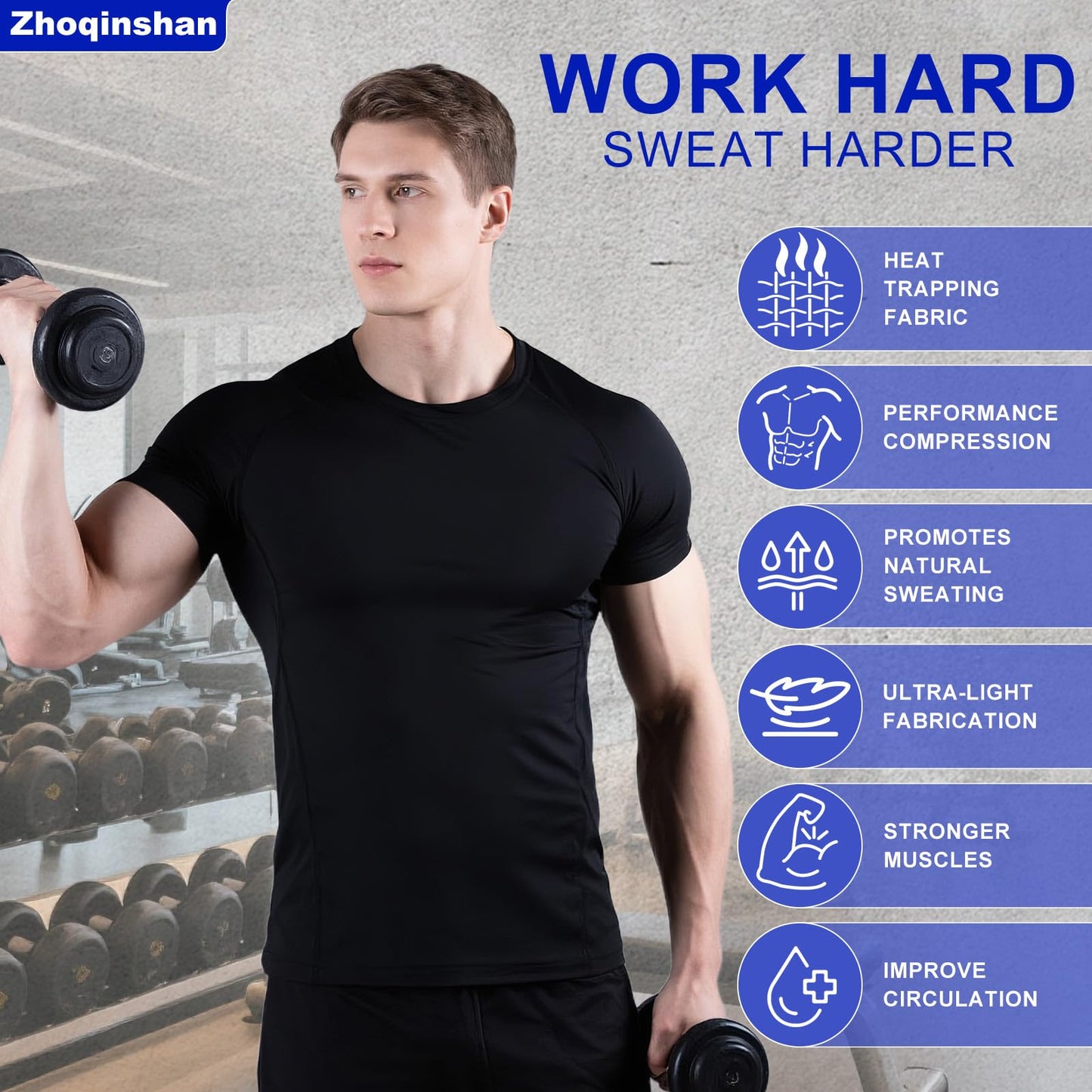 Zhoqinshan Sauna Sweat Suits Shirt Workout Gym Exercise Waist Trainer for Men (black, XL)