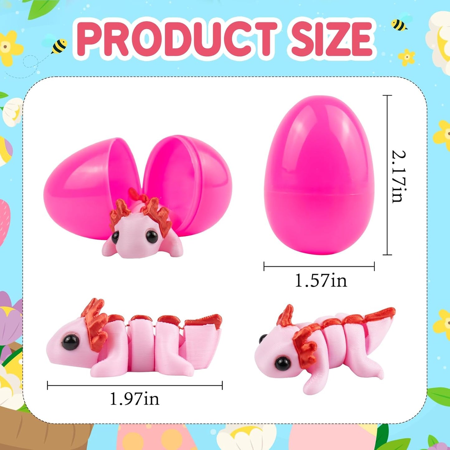 Skiennix Easter Basket Stuffers - 24 Pack Prefilled Easter Eggs with 3D Printed Axolotl Toys - Fun Mini Fidget Figures for Kids