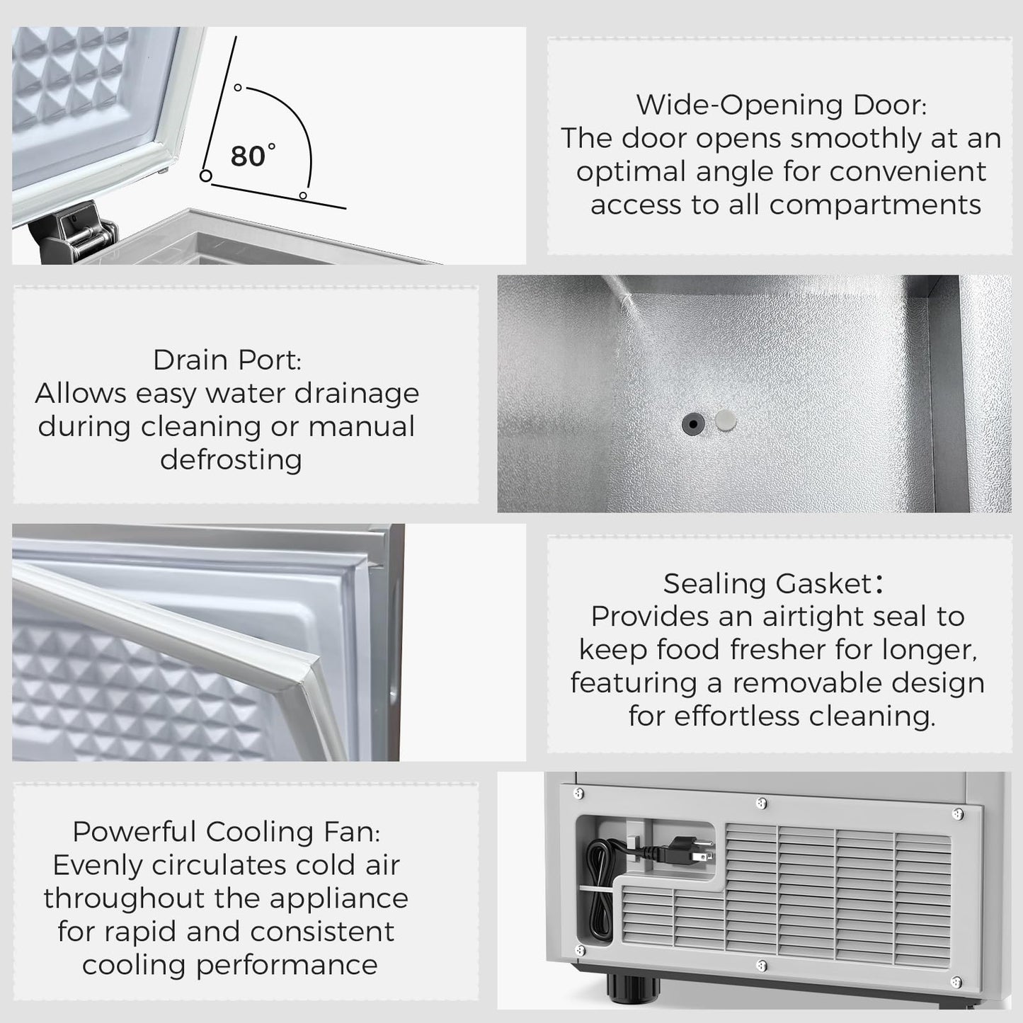 OSTBA 3.5 Cu.Ft Chest Freezer, Compact Deep Freezer with 2 Removable Baskets, Bottom Wheels, 6-Level Temperature Control with Fast Freeze Mode, Energy Saving Quiet Freezer, Silver