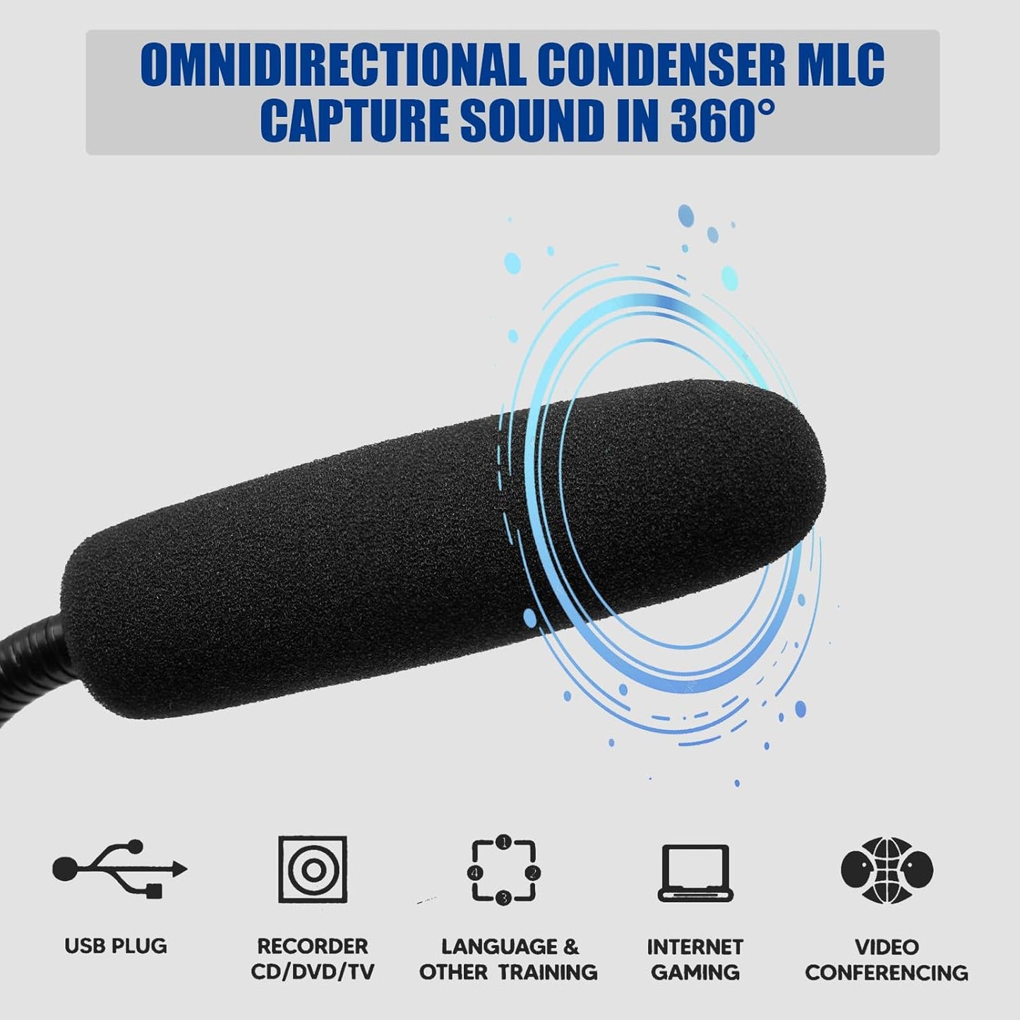 Futurtecer PS5, (1.5m RGB USB Condenser Microphone, Plug & Play Desktop PC Mic with Mute Button, Flexible Gooseneck