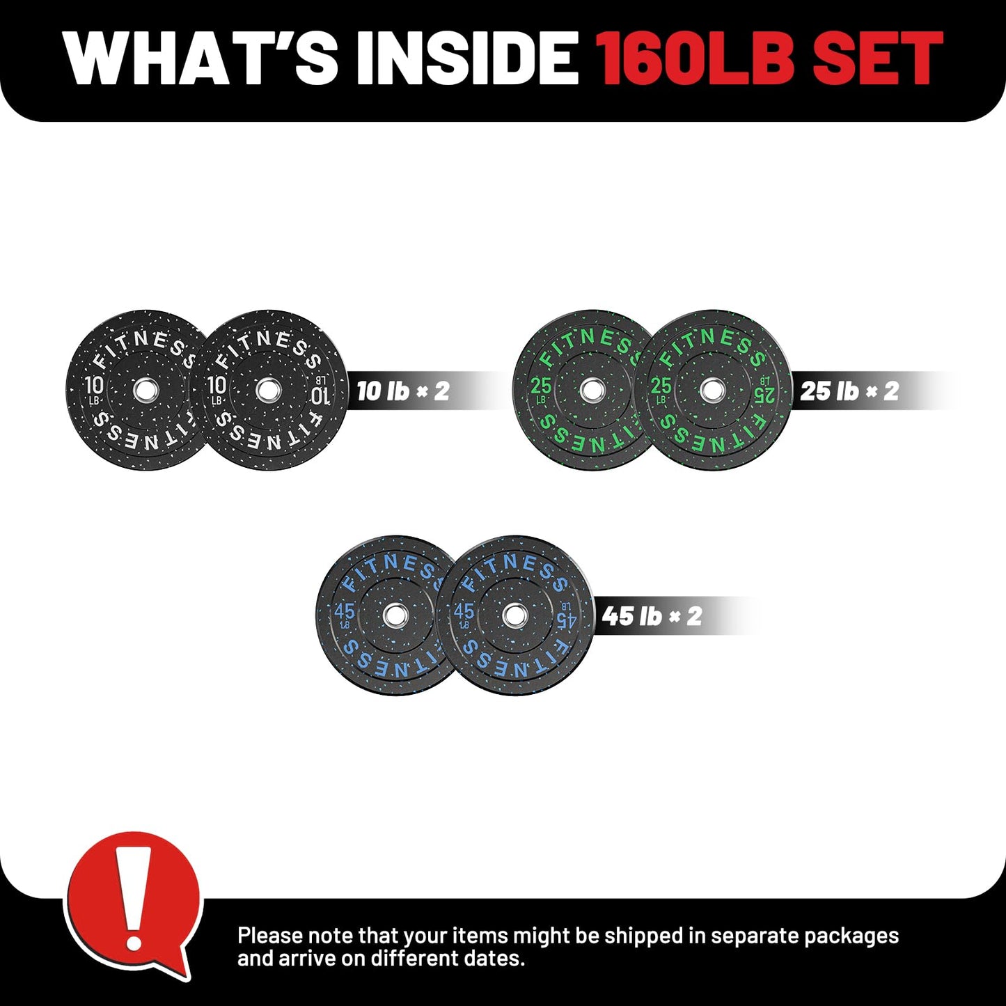 papababe Bumper Plates, High-Bounce Olympic Weight Plates with Colored Fleck-Rubber Weights Plates for Weight Lifting and Strength Training (160 lb set)