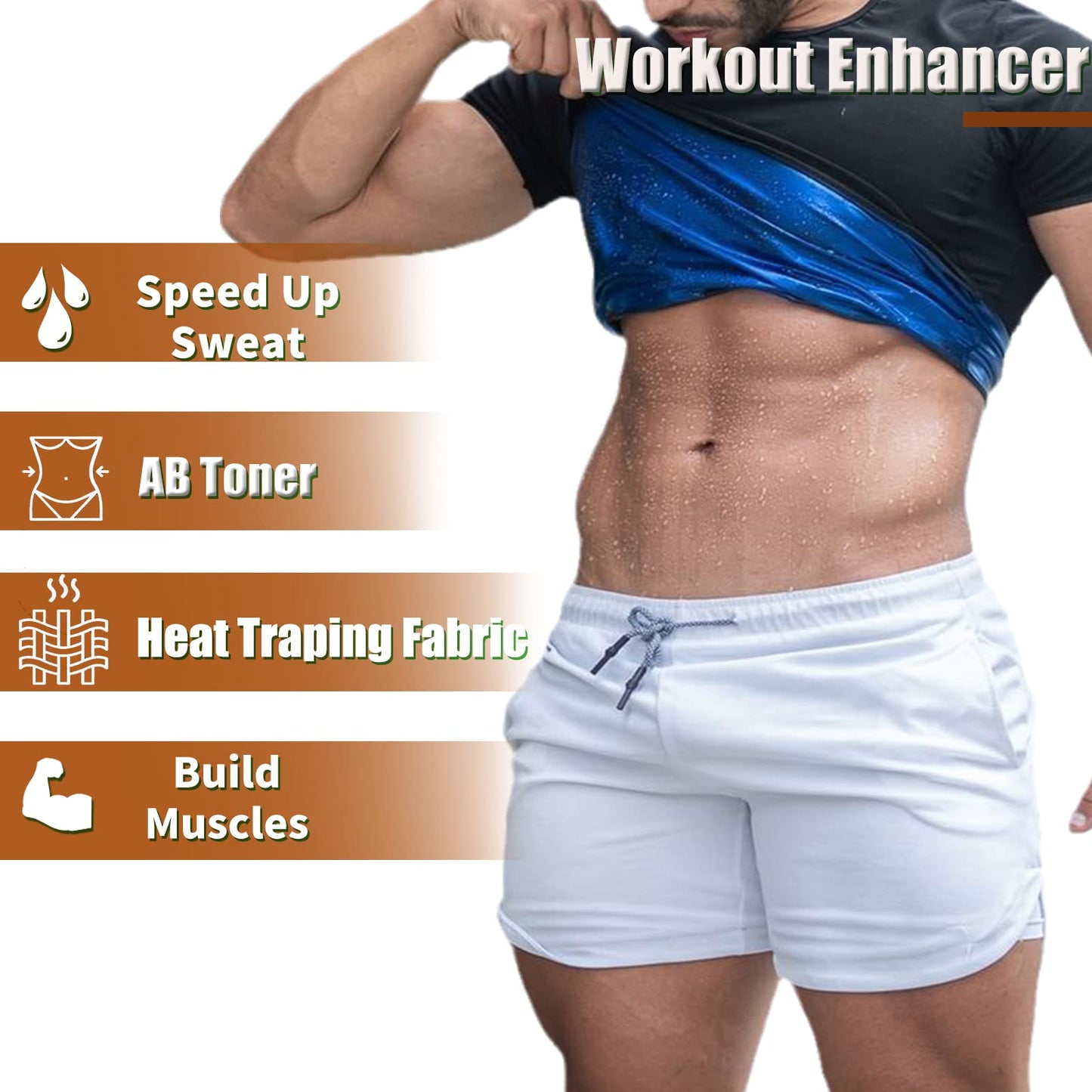 REMEBSWEAT Sauna Sweat Suits Shirt for Men Sweat Suit Compression T-Shirt Workout Sports Shapewear Gym Exercise Jacket (Black, XXL)