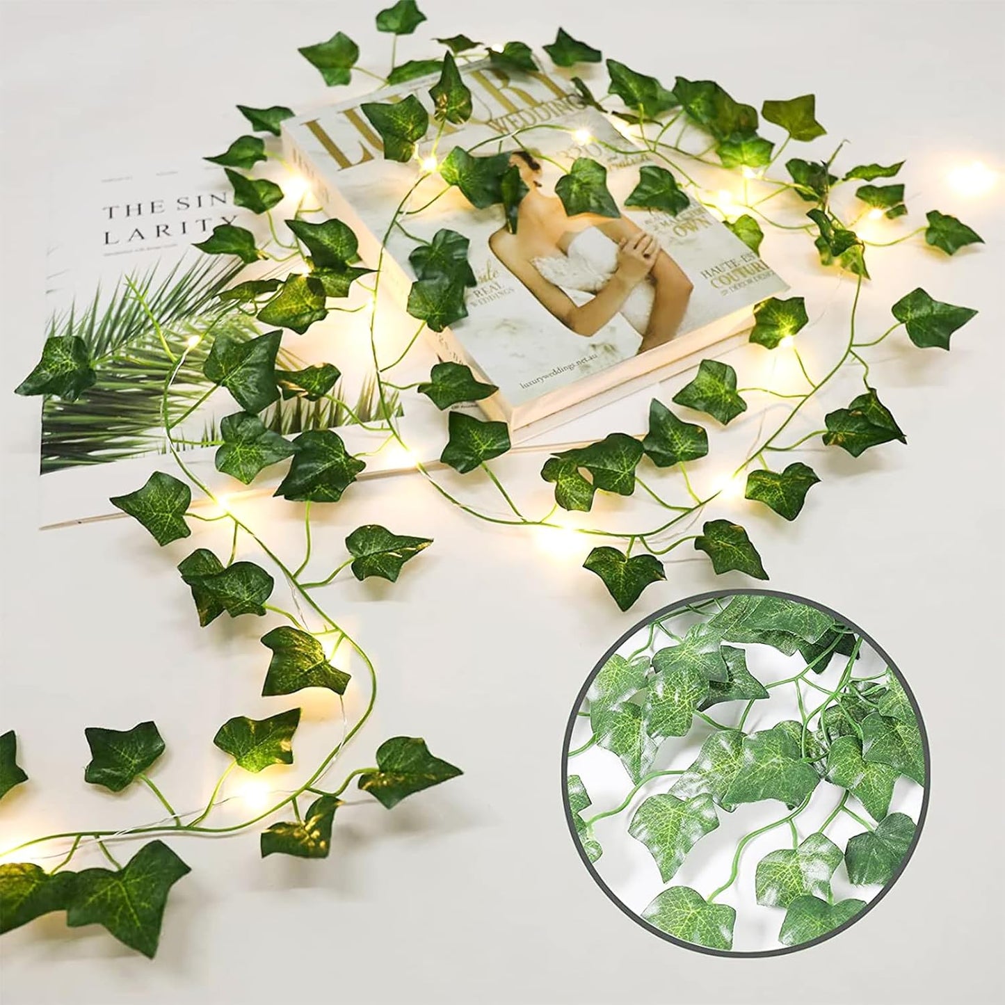 Skiennix Fairy Lights Vine - 40 LEDs Battery Operated Green Ivy String Lights | 2 Pack for Bedroom Decor