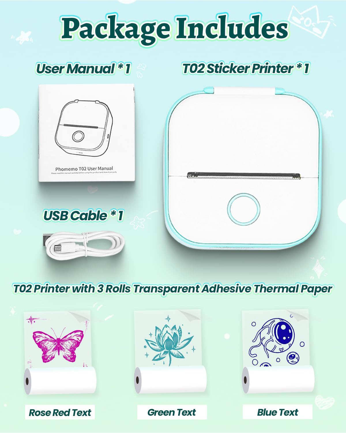 Memoqueen T02 Phomemo Mini Sticker Printer - APP AI Drawing Bluetooth Thermal Printer Sticker Maker Machine for DIY