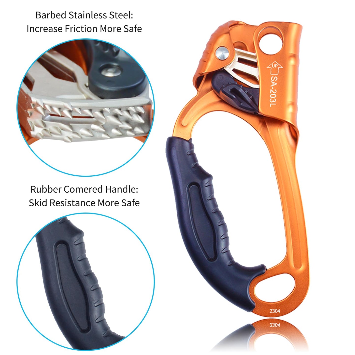 S.E.PEAK UIAA & CE Certified Climbing Rappelling Equip Hand Ascender for 8-13mm Rope Right Hand Orange