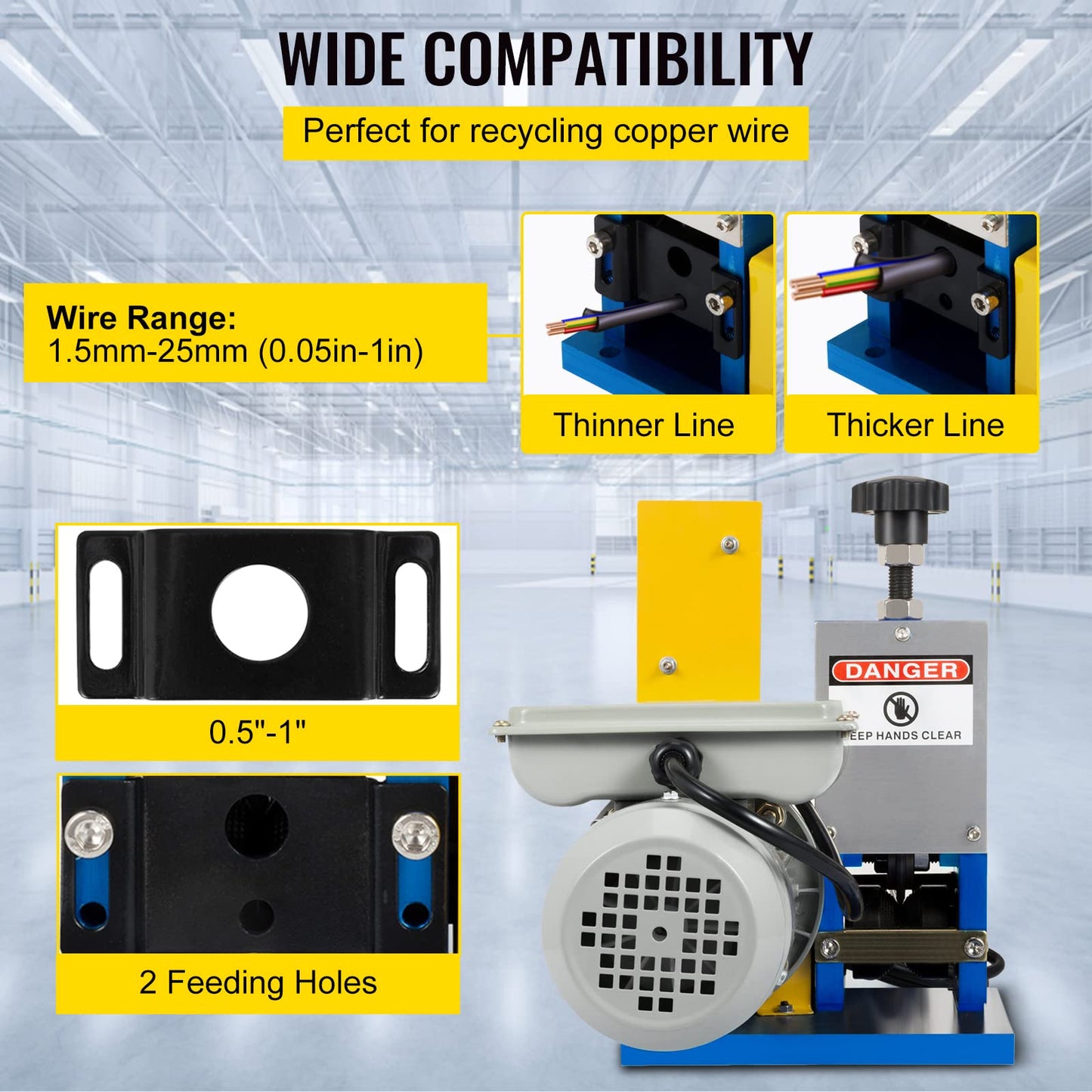 Vevor Automatic Electric Wire Stripping Machine 0.05"-0.98",Portable Dark Blue Wire Stripper, Wire Stripping Machine Tool for Scrap Copper Recycling (Dark Blue): Tools & Home Improvement