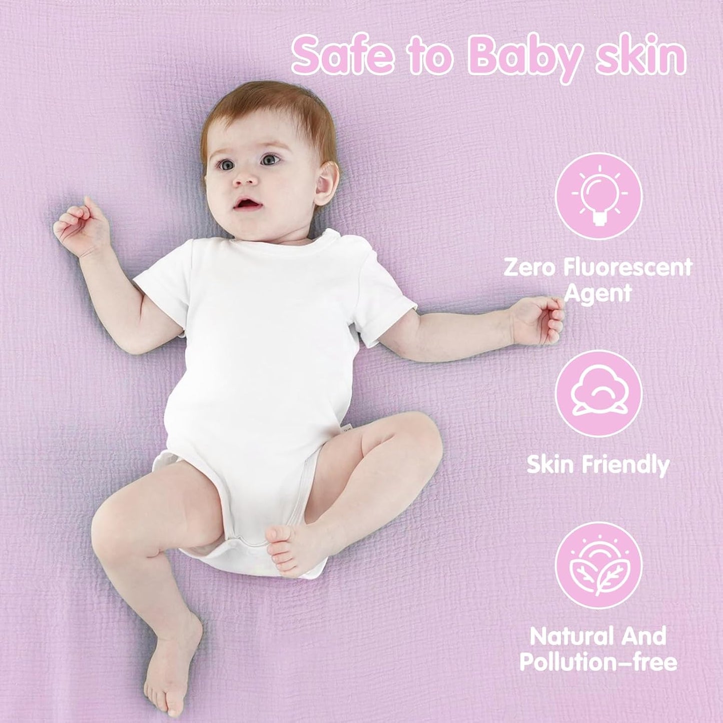 Skiennix Muslin Swaddle Blankets - Soft & Breathable 100% Cotton | 2 Pack, Large 40 x 40 Inches, Pink & Purple