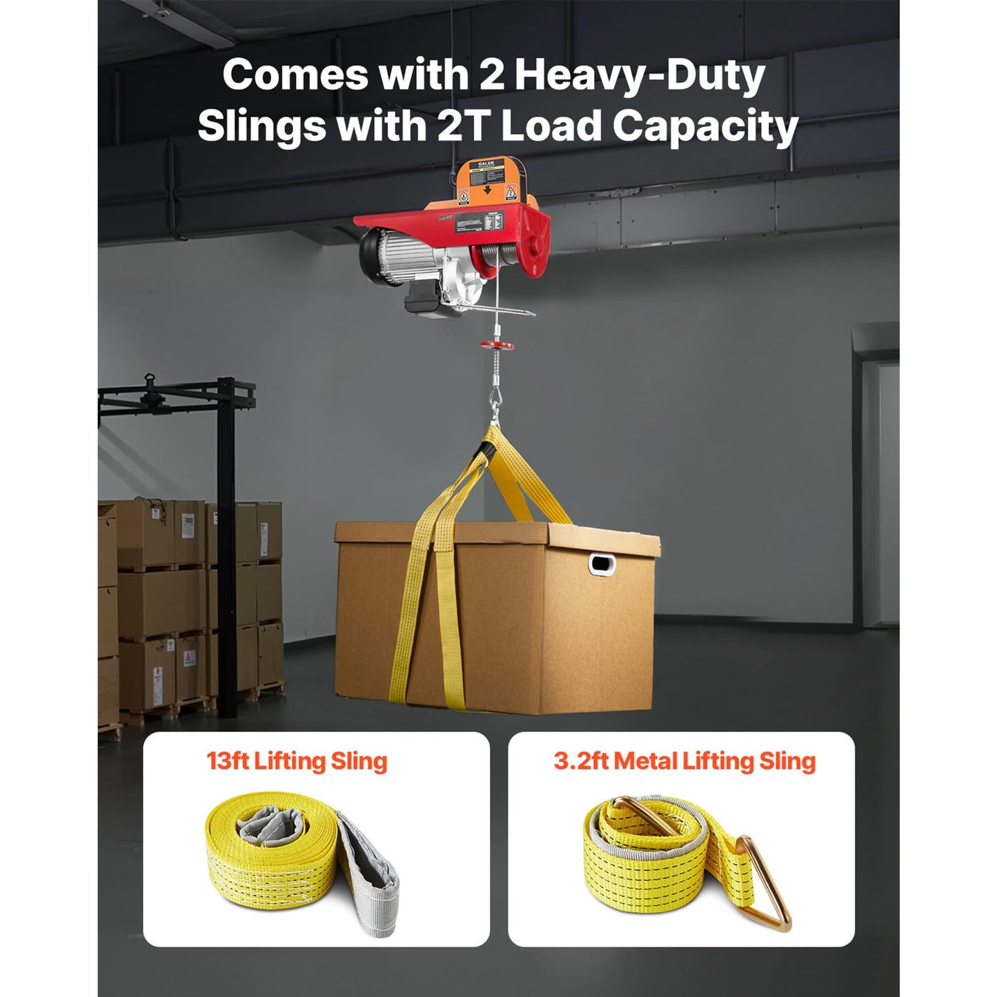 Happybuy Electric Hoist, 2200 lb Overhead Crane Garage w/Steel Hook, Remote Control & Emergency Stop Switch Ceiling Pulley Winch for Warehouse, Construction, Goods Lifting, 110V Red, 2200Lbs