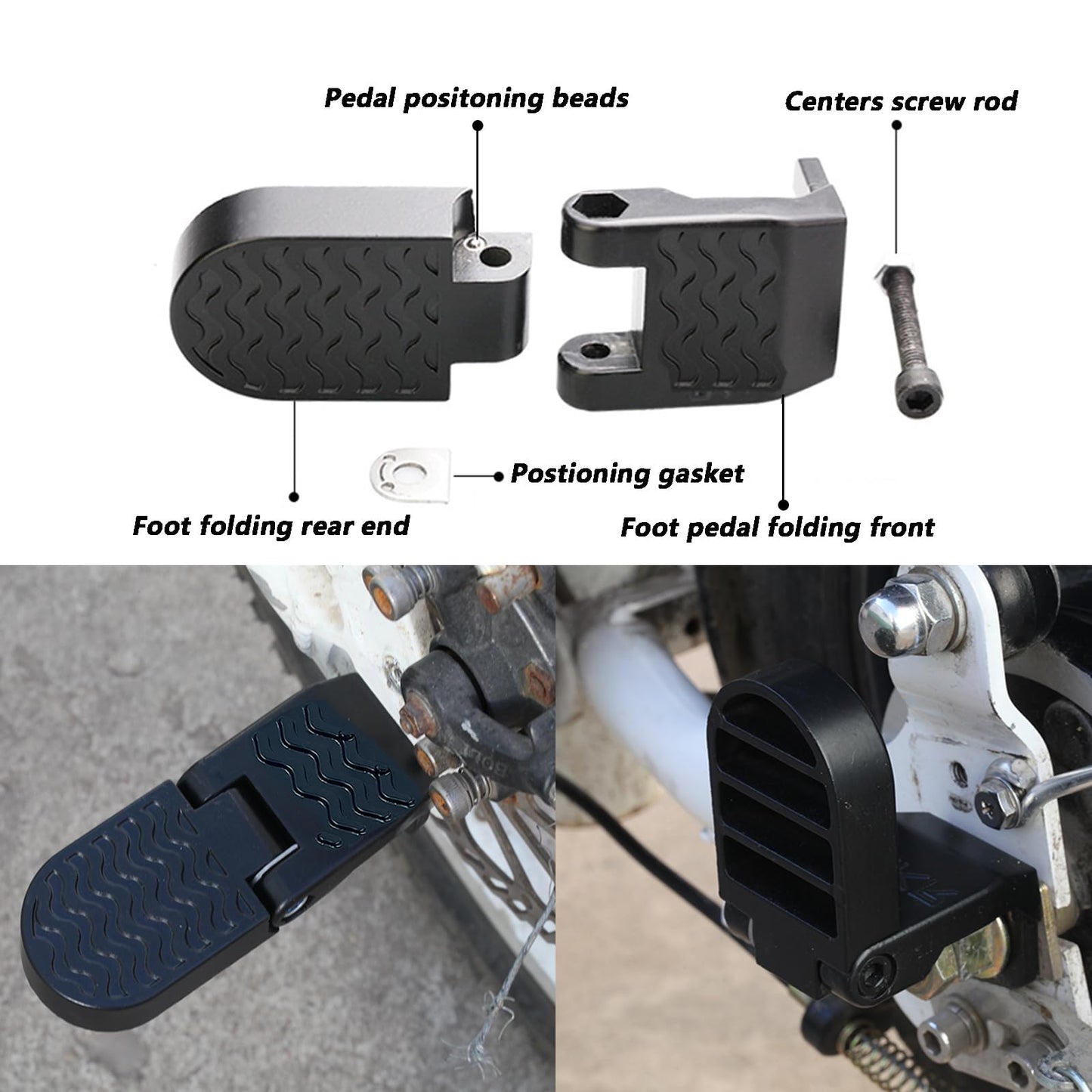 LOOEEL 1 Pair 10MM U Slot Bicycle Rear Pedals Folding Rear Seat Footrest Pedals Cycling Accessories for Mountain Bike, Folding Bicycle