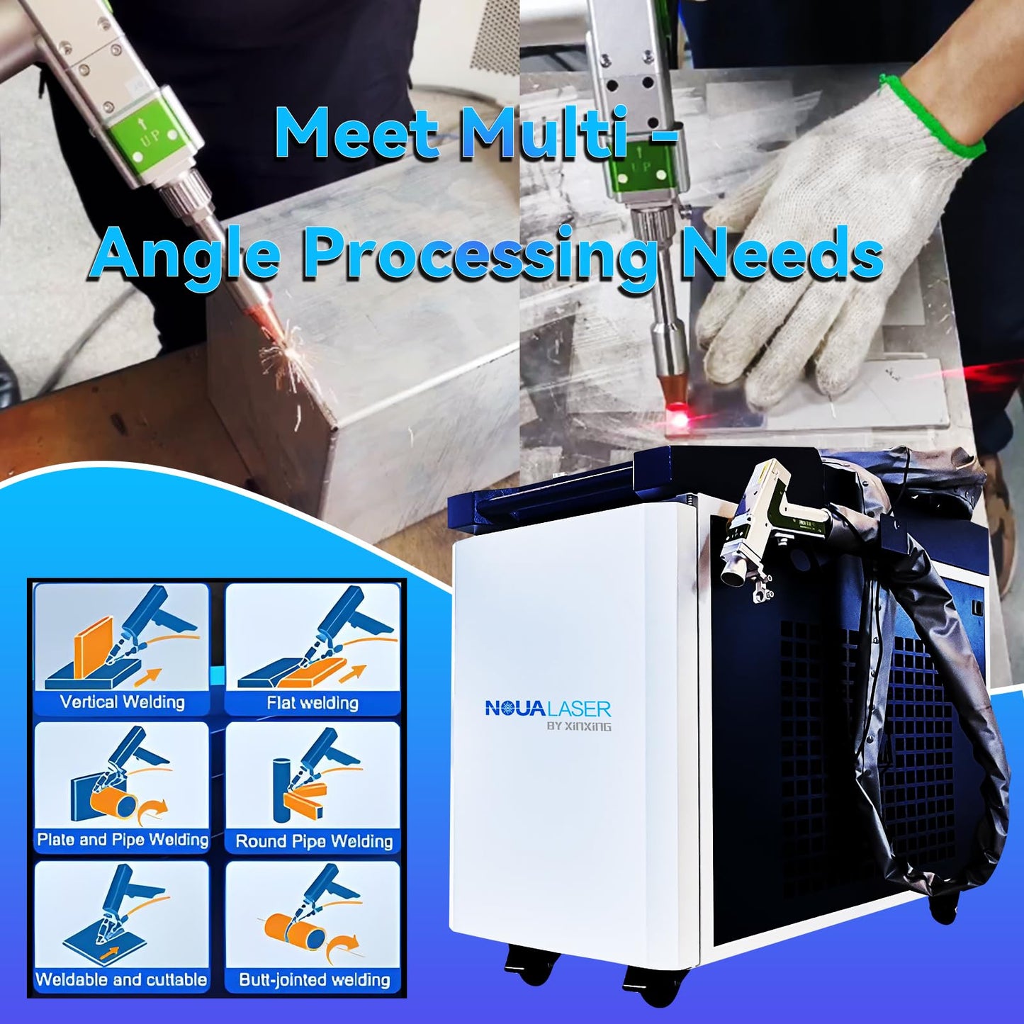 US Stock 2000W Laser Welding Machine 4 IN1 Double Wobble Laser Welder & Double Wire Feeder Handheld Laser Cleaner, Cutter, Weld Seam Cleaning for Aluminum, Stainless Steel, Carbon Steel, etc.