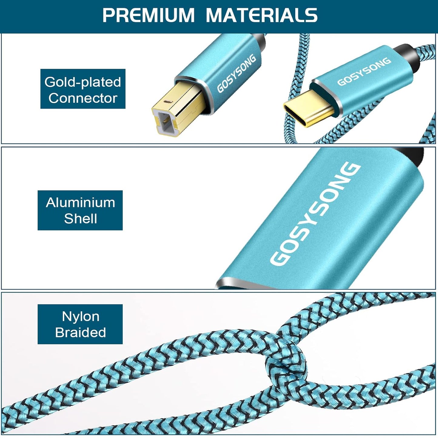 10ft USB C to USB B Printer Cable - High Speed Compatible with Printer, Scanner, Fax Machine, Midi Keyboard
