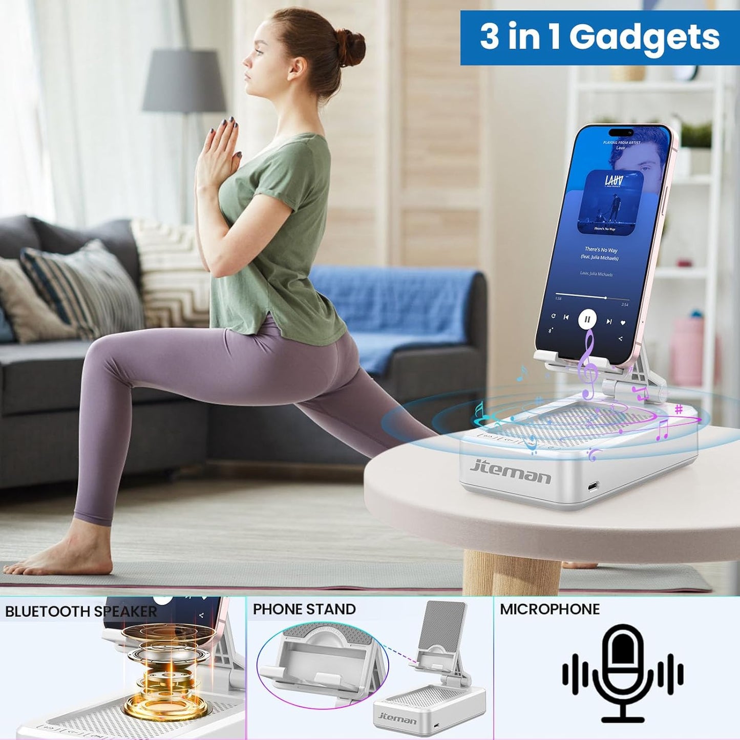 JTEMAN Portable Phone Stand with Speaker Bluetooth Wireless,Gifts for Men Women,Birthday for Women,Kitchen Gadgets