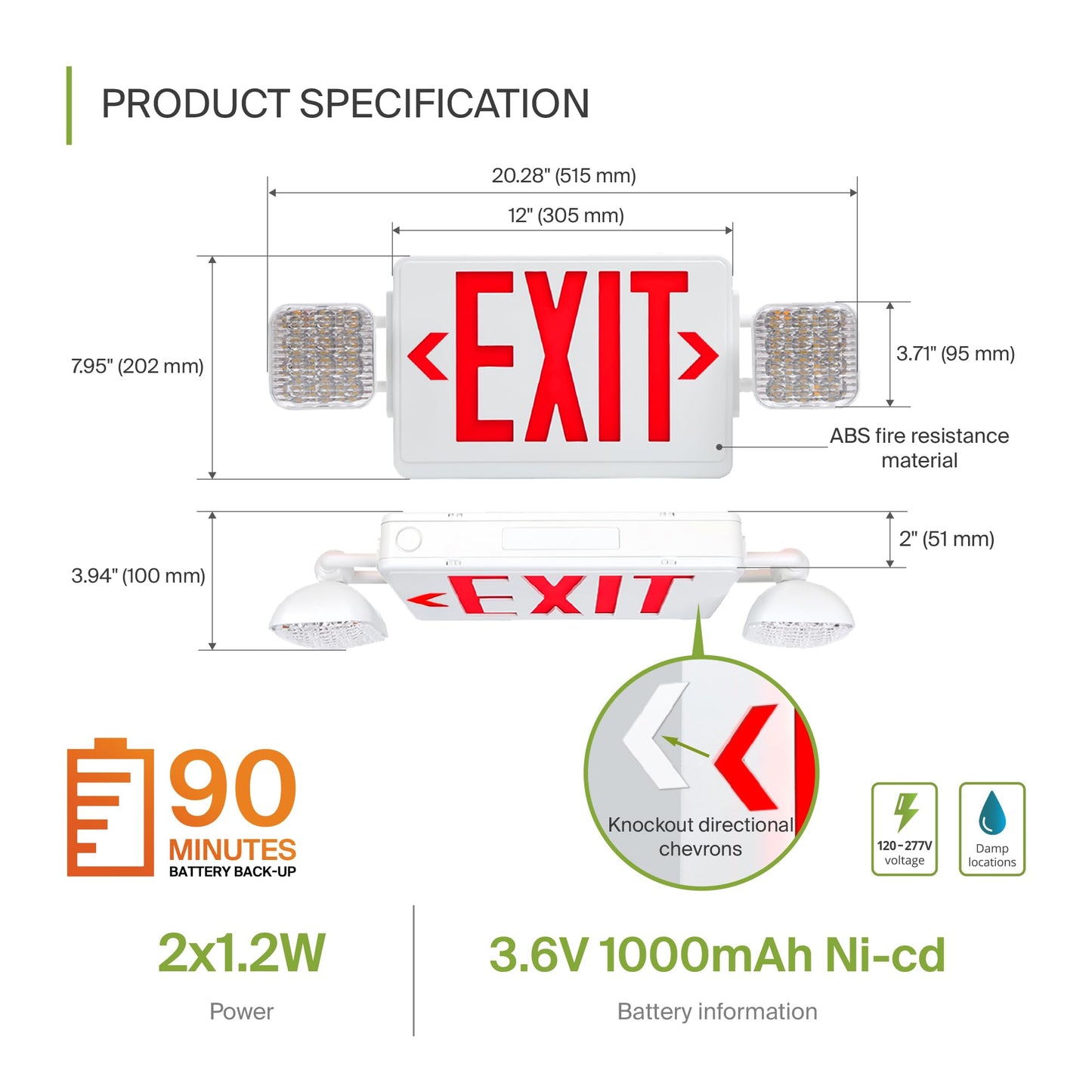ASD LED Emergency Exit Sign with Battery Backup - 120-277V UL Double Face Rotatable Lighted Exit Signs with Emergency Lights for Business, Commercial Battery Operated LED Sign Power Outage 6 Pack