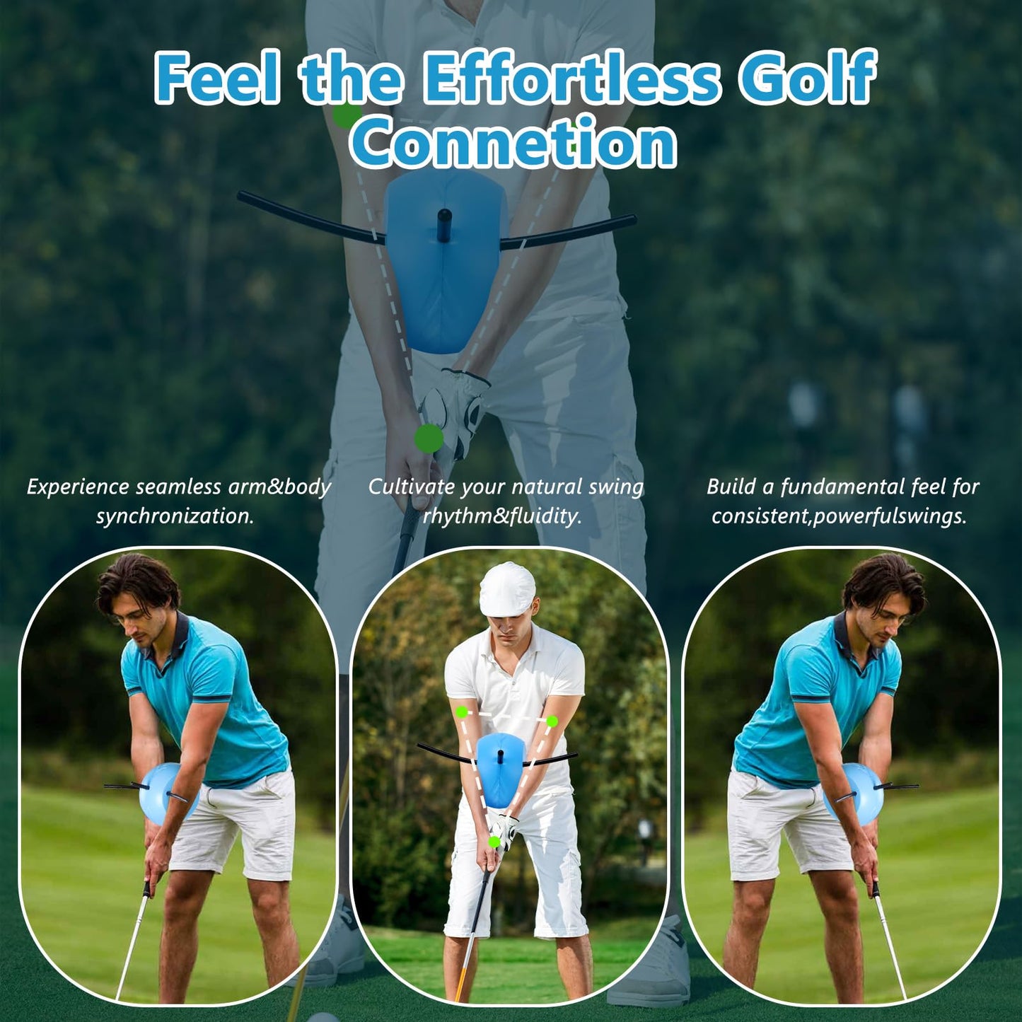 ZEMBSOYA Golfs Swing Training aid, Swing Training Aid Aluminum PU Foam Portable Posture Correction Putting Aid Trainer for Beginners Practice Helps Train Proper Swing Mechanics, Arm Structure Blue