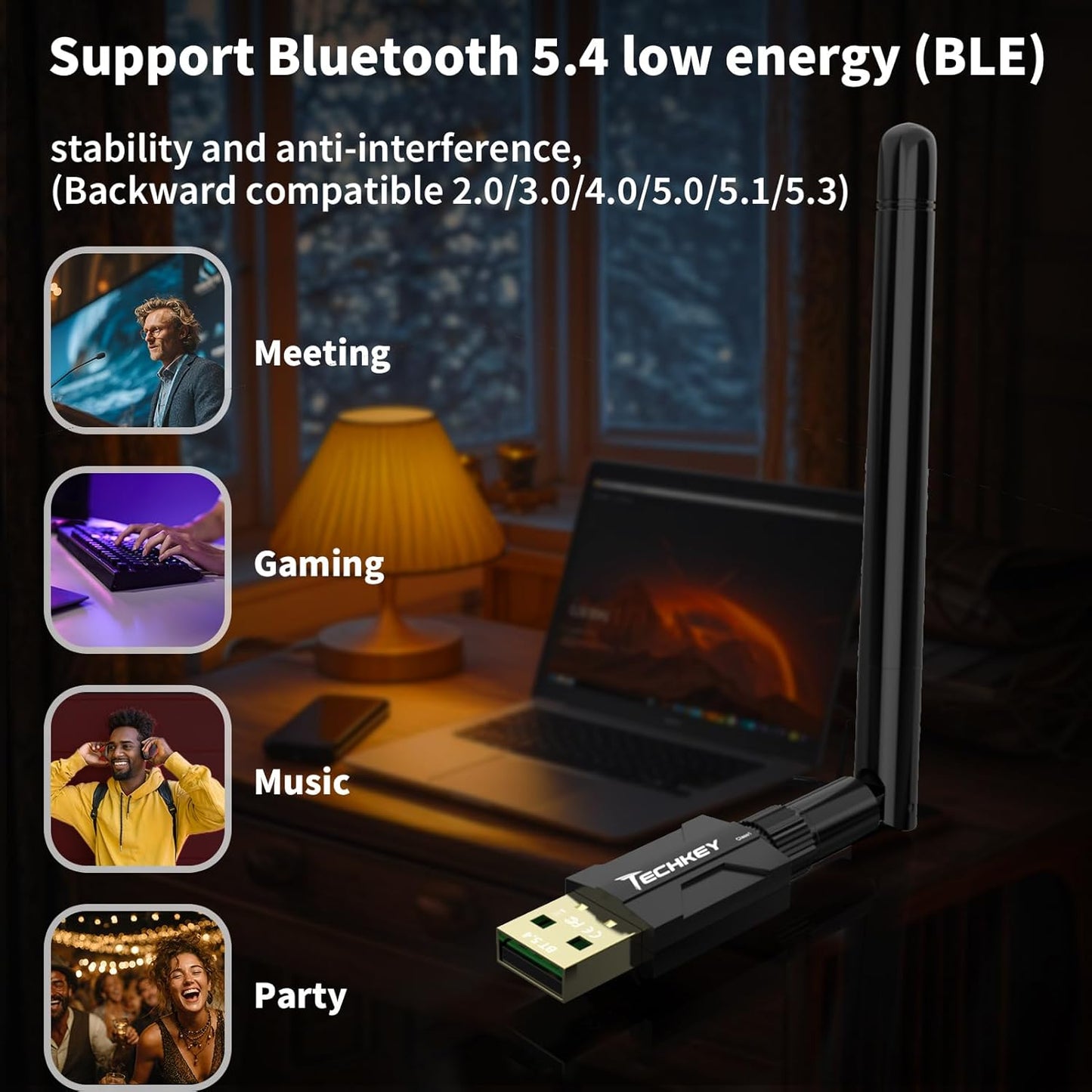 Techkey 5.4 500FT 5dBi 11/10/8.1, Headphones/Headset/Speaker/Mouse/Keyboard/Printer USB Bluetooth Adapter for Desktop