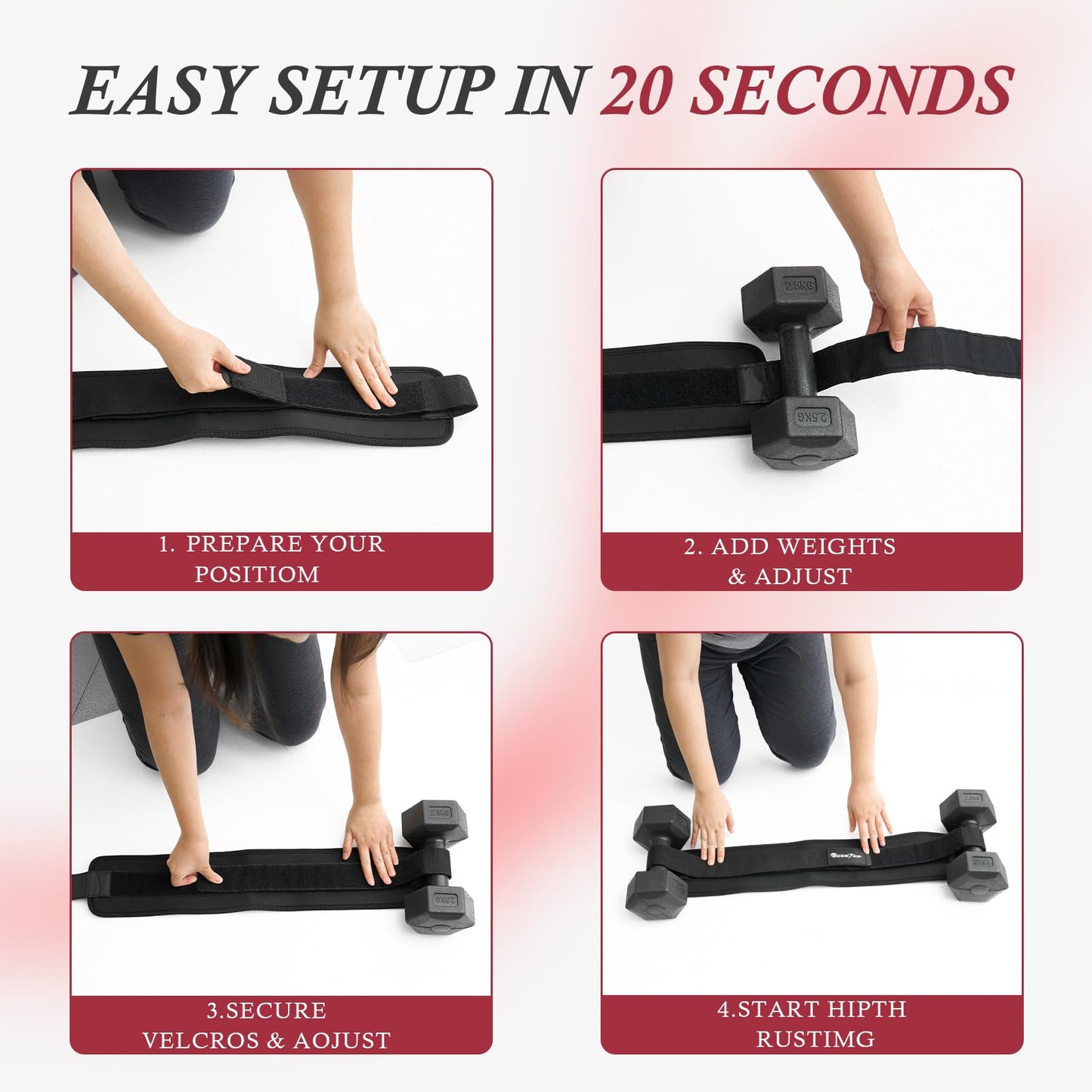 Seektop Adjustable Hip Thrust Belt Slip-Resistant Padding Booty Belts for Glutes - Fits Dumbbells Kettlebells Plates Up to 400 LBS for Gym Home & On-The-Go Workouts