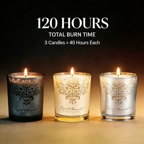 Luxury Soy Candle Gift Set - 3 Pack 7oz Crystal Glass Aromatherapy Candles | 120H Burn Time, Wick Trimmer & Snuffer Lid